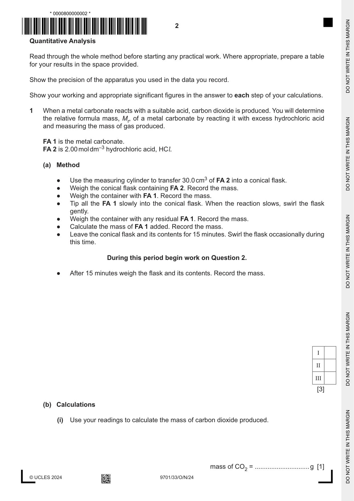 Cambridge A Level Chemistry 9701 2024 Oct/Nov Paper 3 · Variant 3 question paper, page 2 of 12