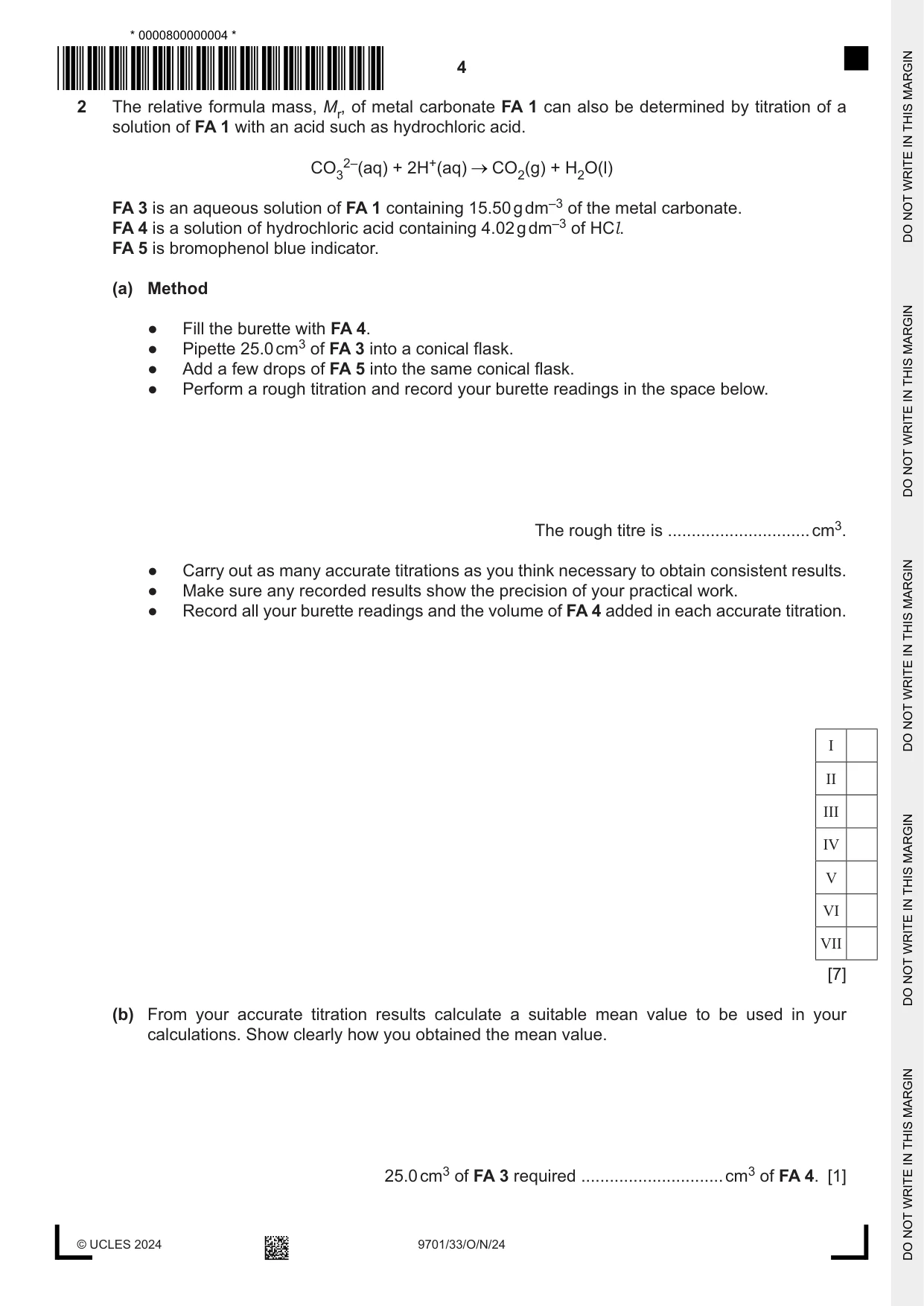 Cambridge A Level Chemistry 9701 2024 Oct/Nov Paper 3 · Variant 3 question paper, page 4 of 12