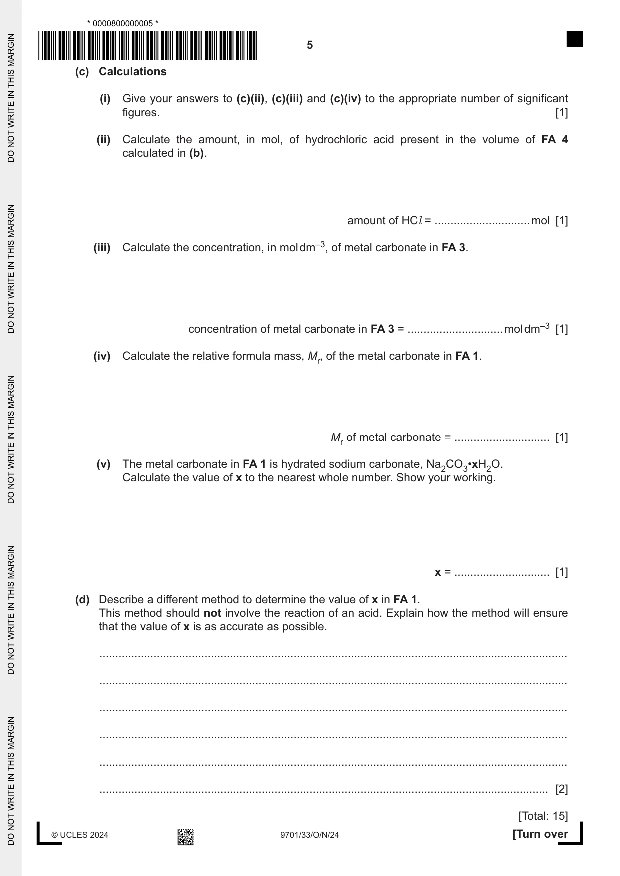 Cambridge A Level Chemistry 9701 2024 Oct/Nov Paper 3 · Variant 3 question paper, page 5 of 12