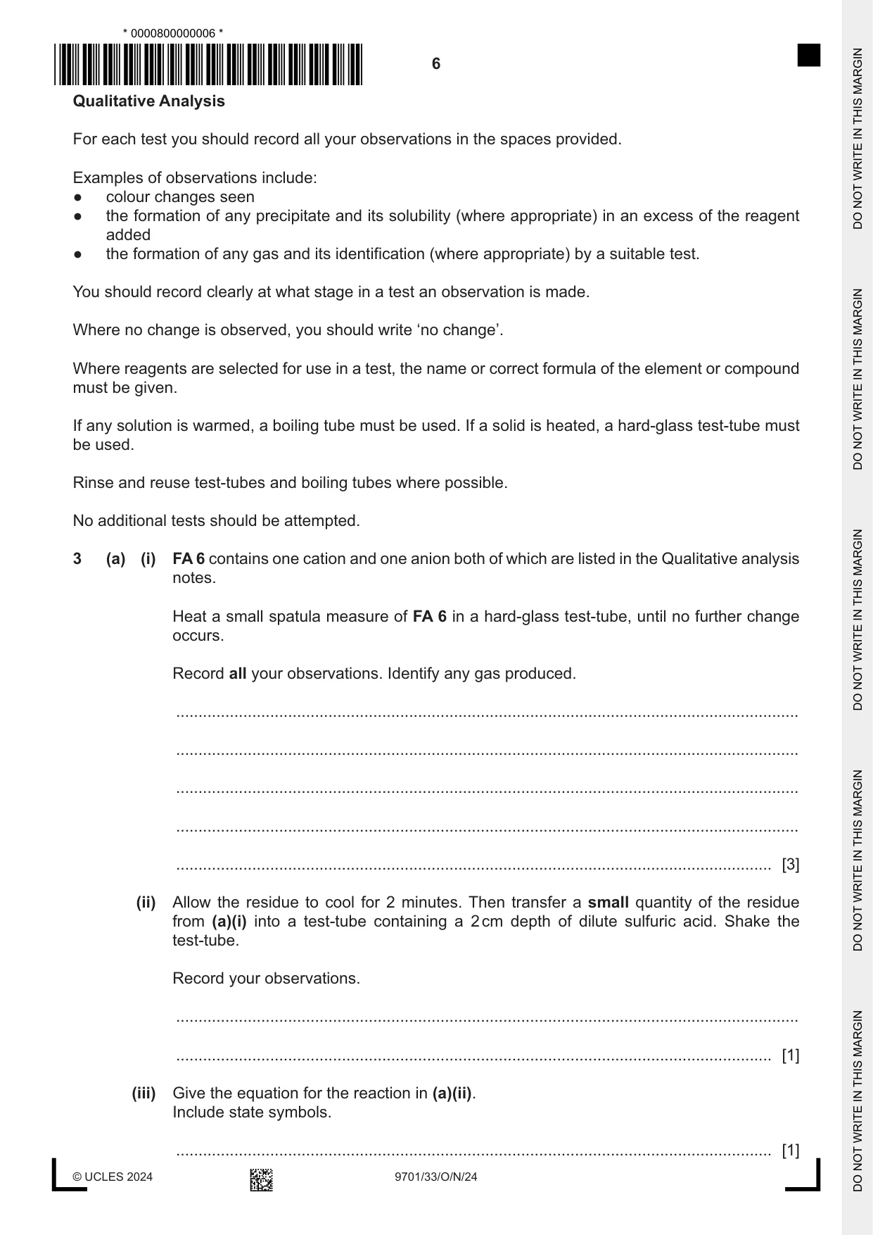Cambridge A Level Chemistry 9701 2024 Oct/Nov Paper 3 · Variant 3 question paper, page 6 of 12