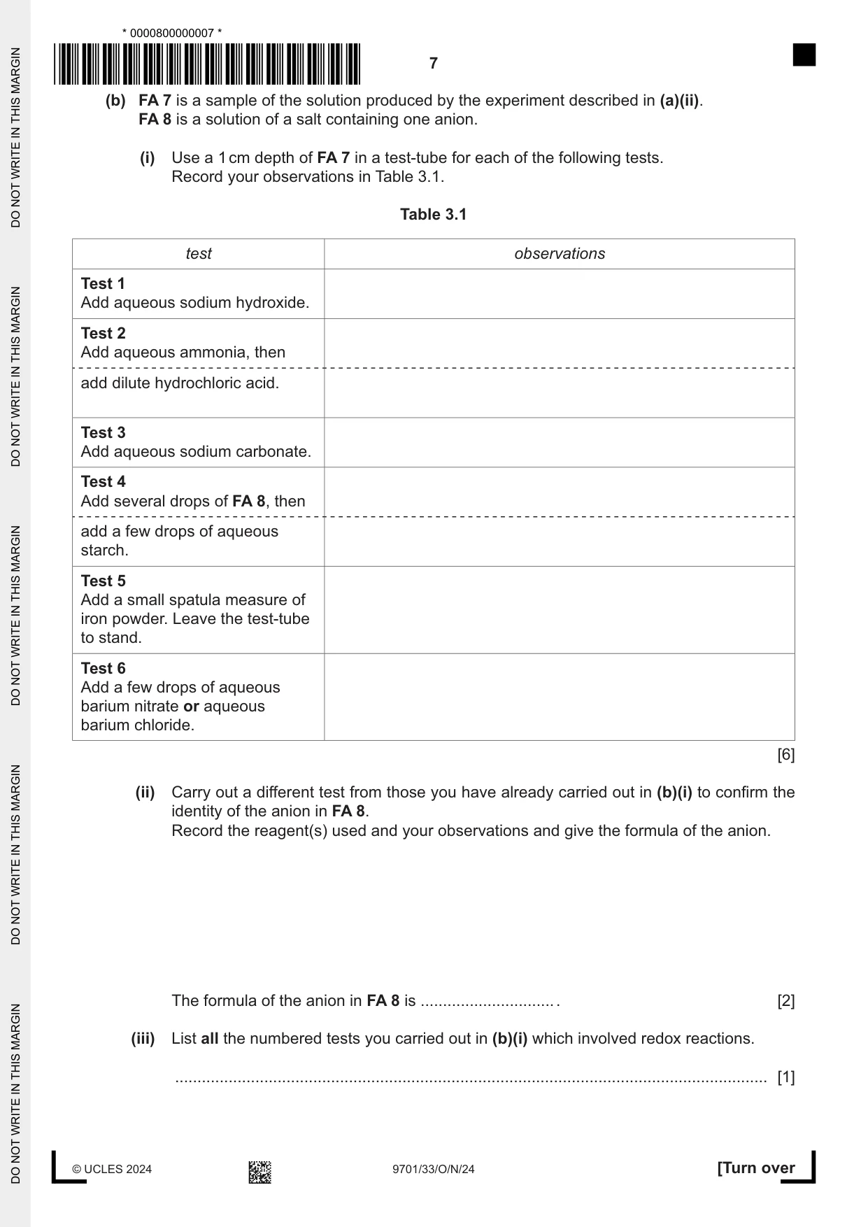 Cambridge A Level Chemistry 9701 2024 Oct/Nov Paper 3 · Variant 3 question paper, page 7 of 12