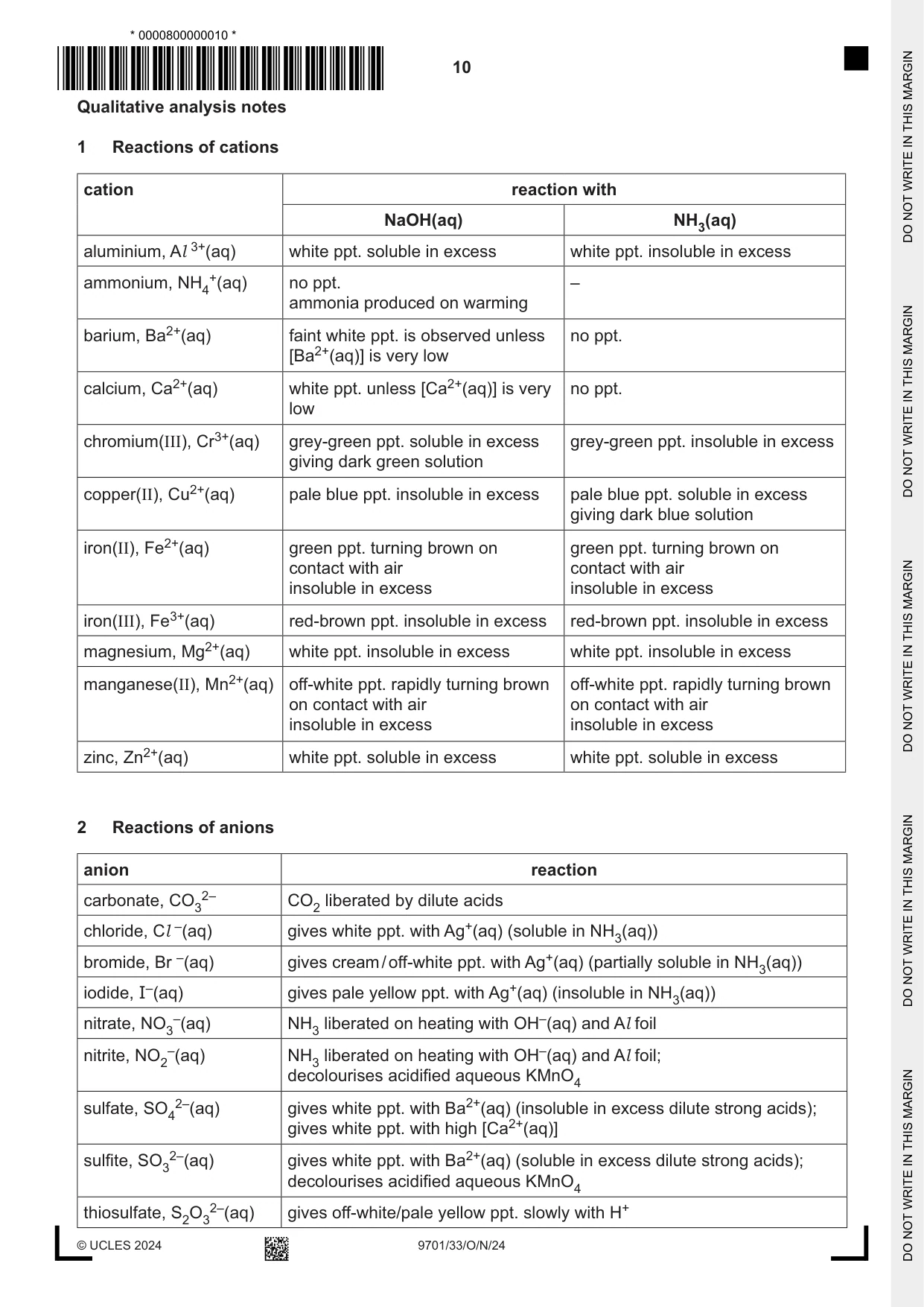 Cambridge A Level Chemistry 9701 2024 Oct/Nov Paper 3 · Variant 3 question paper, page 10 of 12