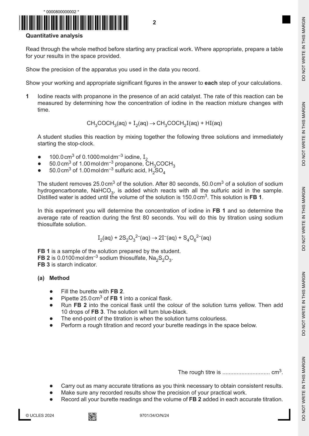 Cambridge A Level Chemistry 9701 2024 Oct/Nov Paper 3 · Variant 4 question paper, page 2 of 12