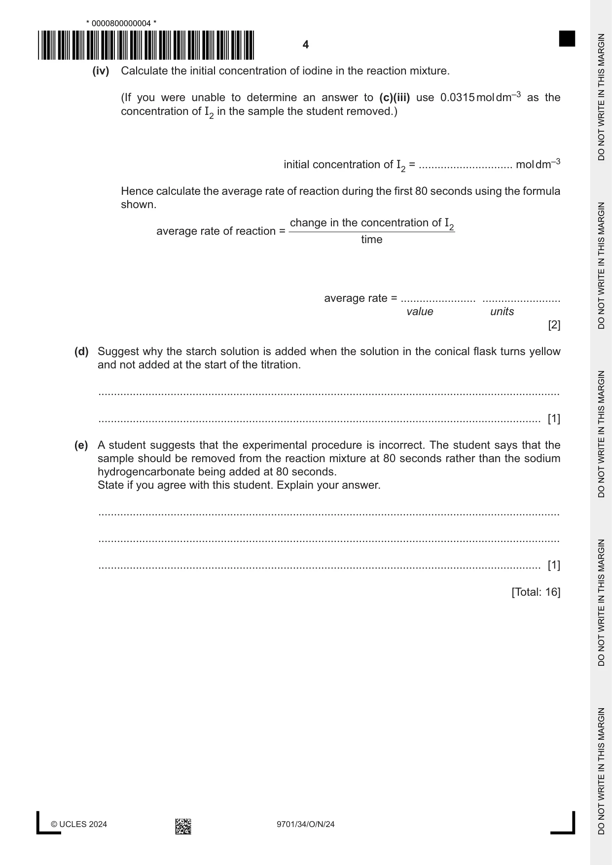 Cambridge A Level Chemistry 9701 2024 Oct/Nov Paper 3 · Variant 4 question paper, page 4 of 12