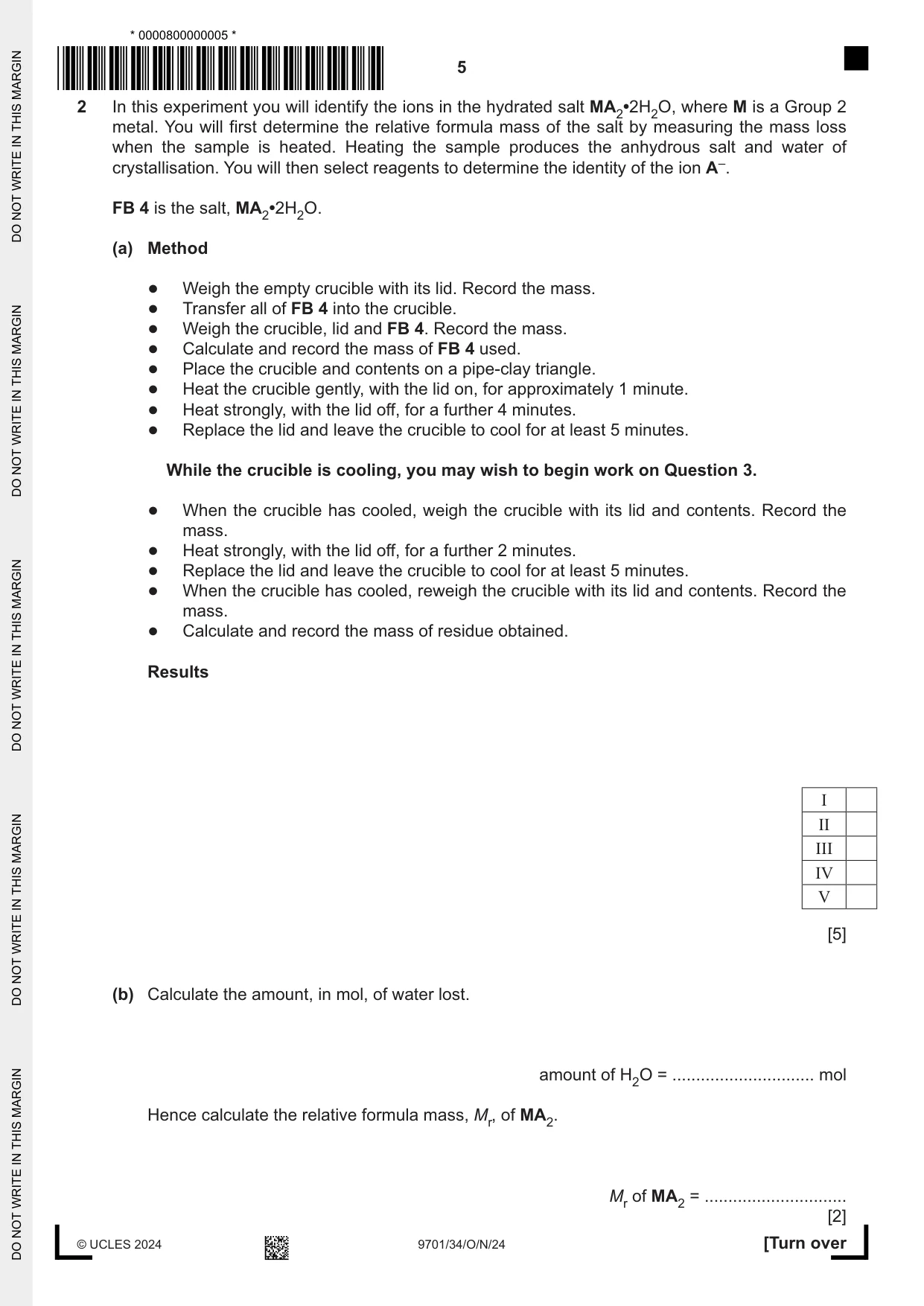 Cambridge A Level Chemistry 9701 2024 Oct/Nov Paper 3 · Variant 4 question paper, page 5 of 12