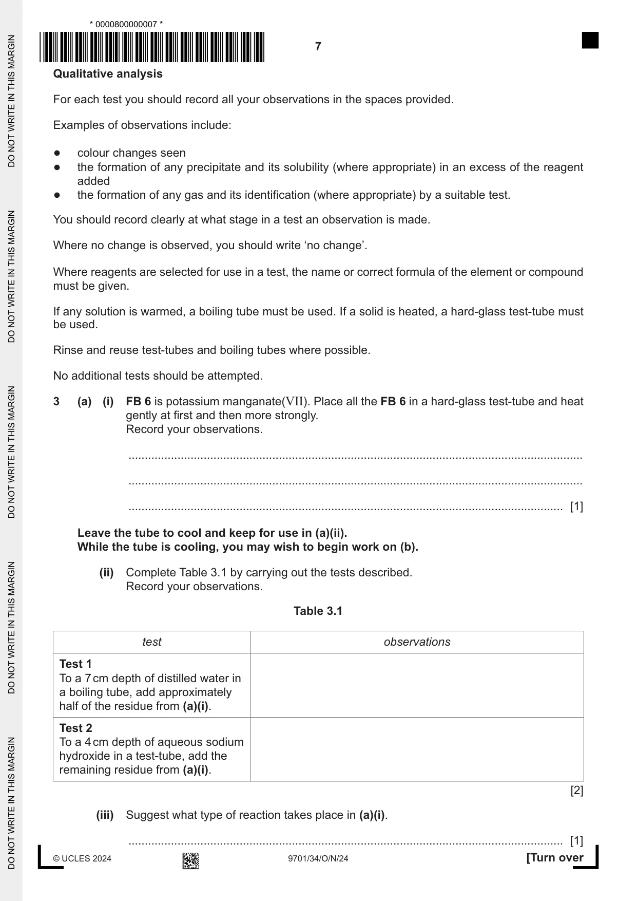 Cambridge A Level Chemistry 9701 2024 Oct/Nov Paper 3 · Variant 4 question paper, page 7 of 12