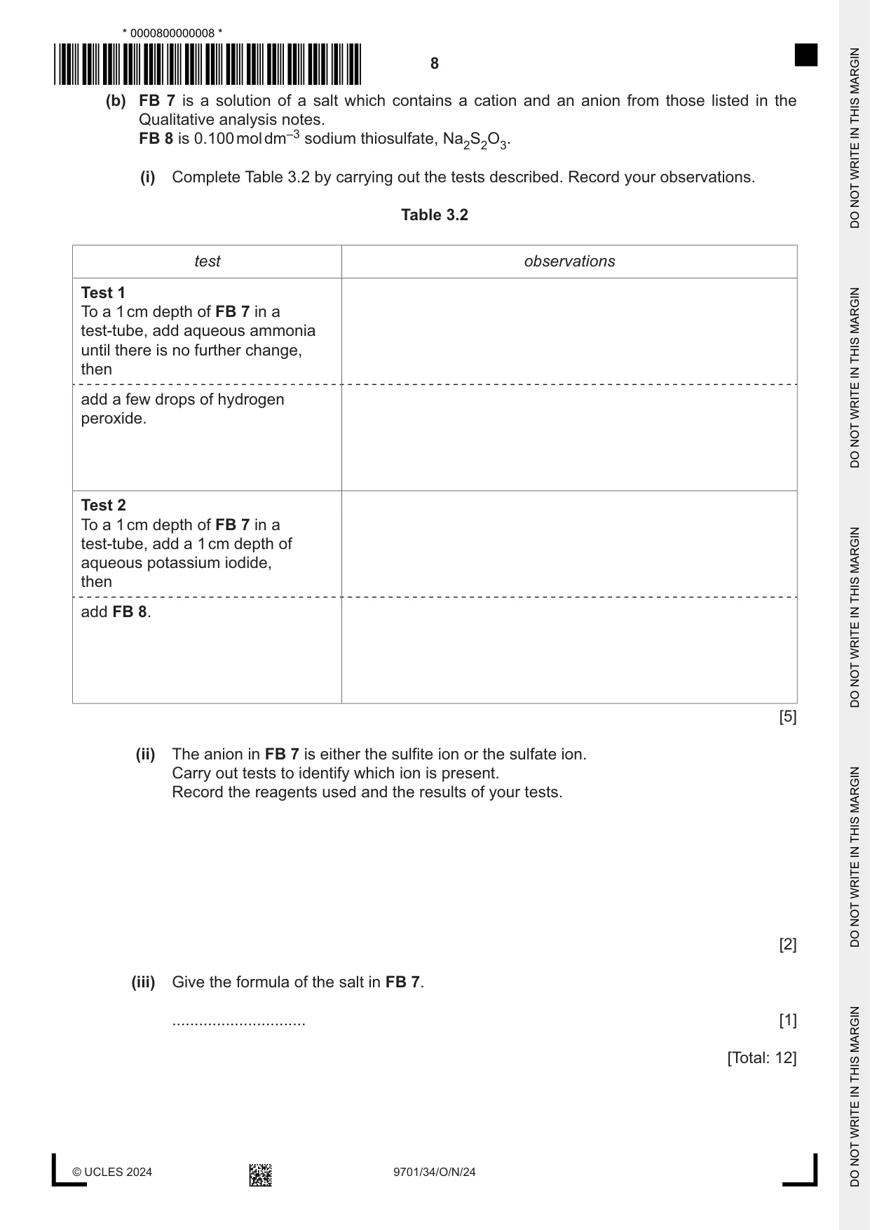 Cambridge A Level Chemistry 9701 2024 Oct/Nov Paper 3 · Variant 4 question paper, page 8 of 12