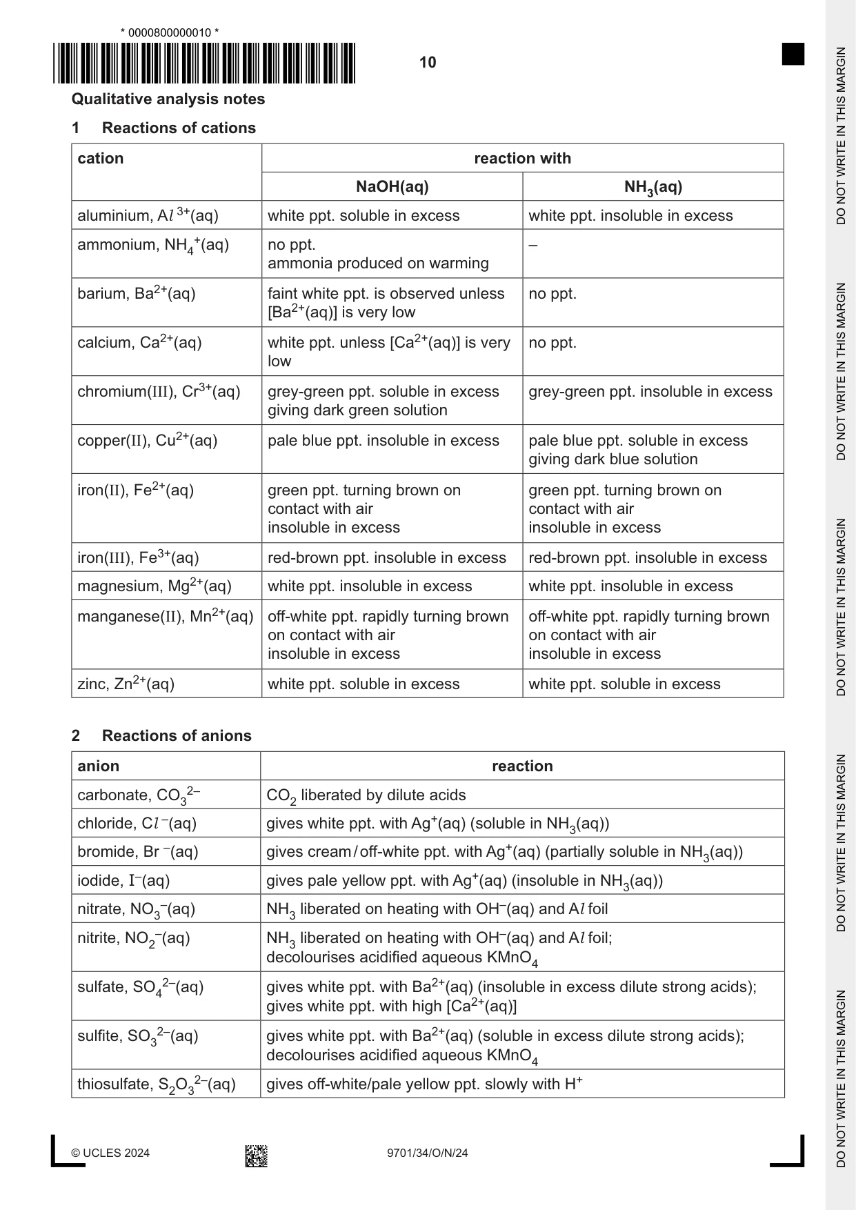 Cambridge A Level Chemistry 9701 2024 Oct/Nov Paper 3 · Variant 4 question paper, page 10 of 12