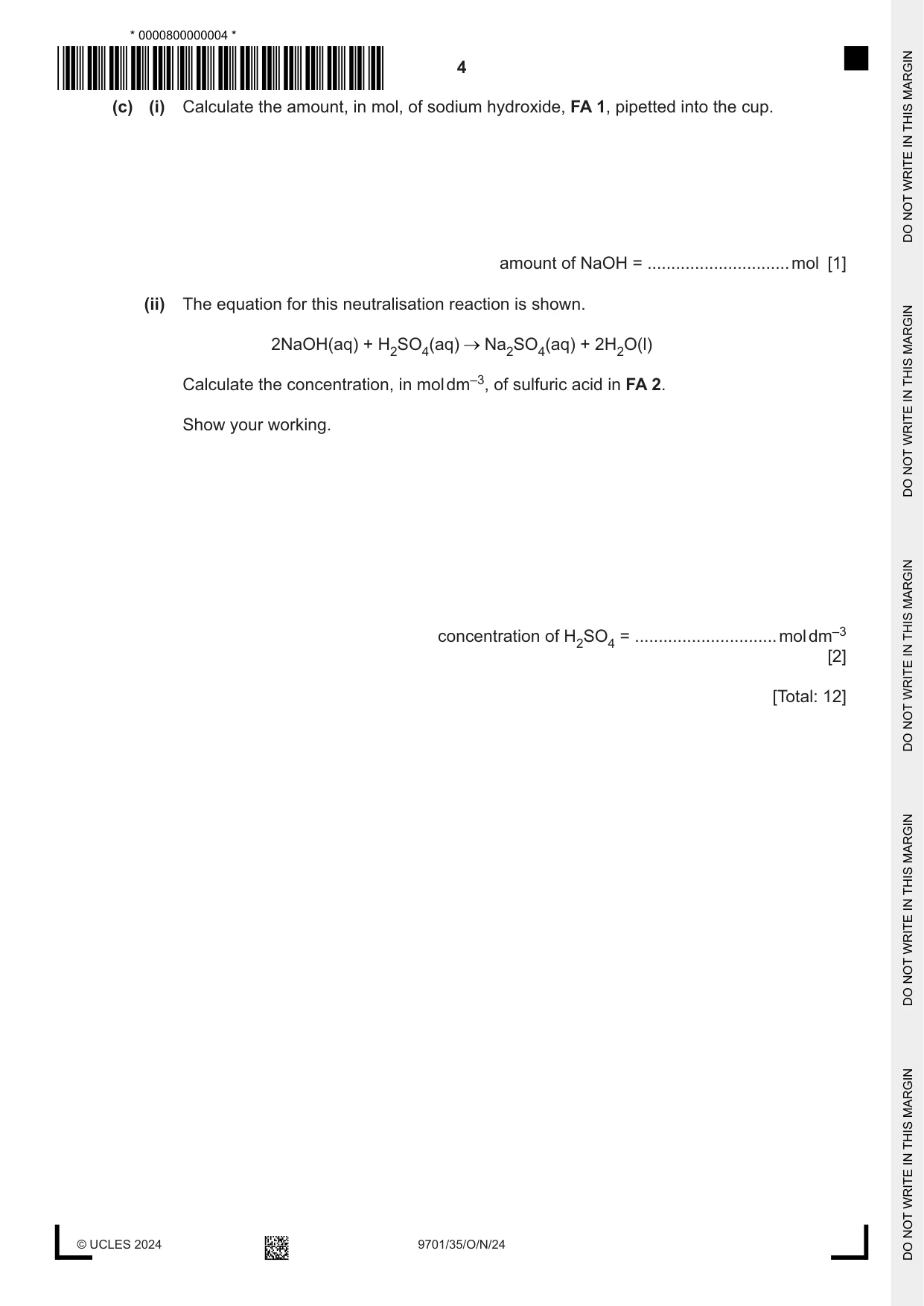 Cambridge A Level Chemistry 9701 2024 Oct/Nov Paper 3 · Variant 5 question paper, page 4 of 16