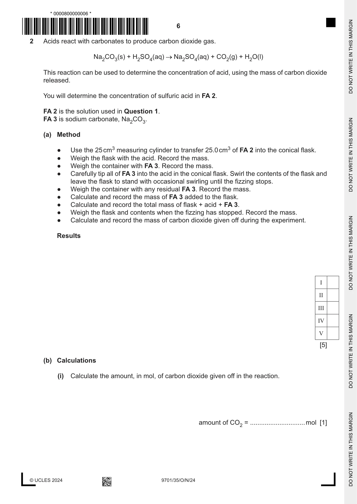 Cambridge A Level Chemistry 9701 2024 Oct/Nov Paper 3 · Variant 5 question paper, page 6 of 16