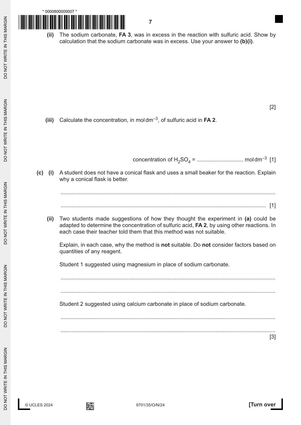 Cambridge A Level Chemistry 9701 2024 Oct/Nov Paper 3 · Variant 5 question paper, page 7 of 16