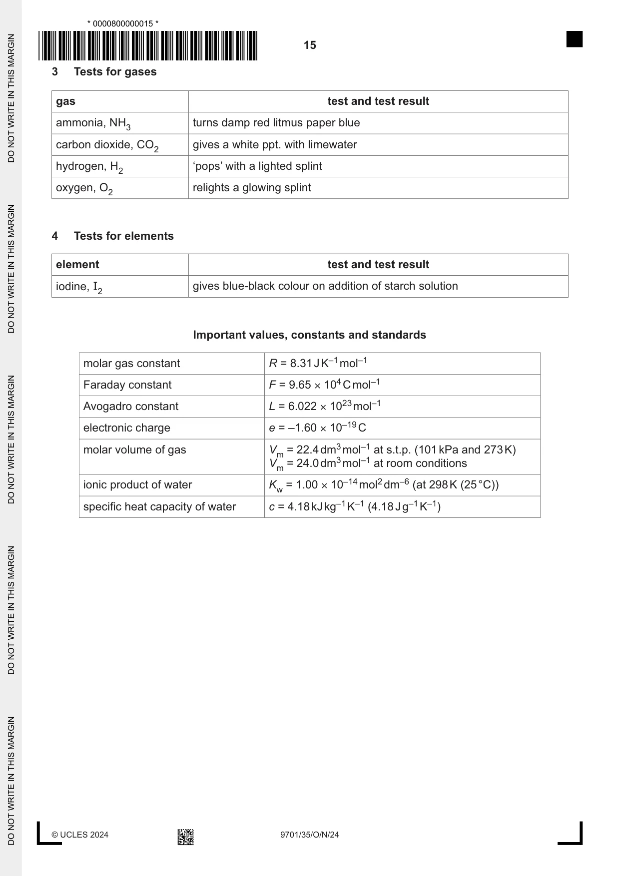Cambridge A Level Chemistry 9701 2024 Oct/Nov Paper 3 · Variant 5 question paper, page 15 of 16