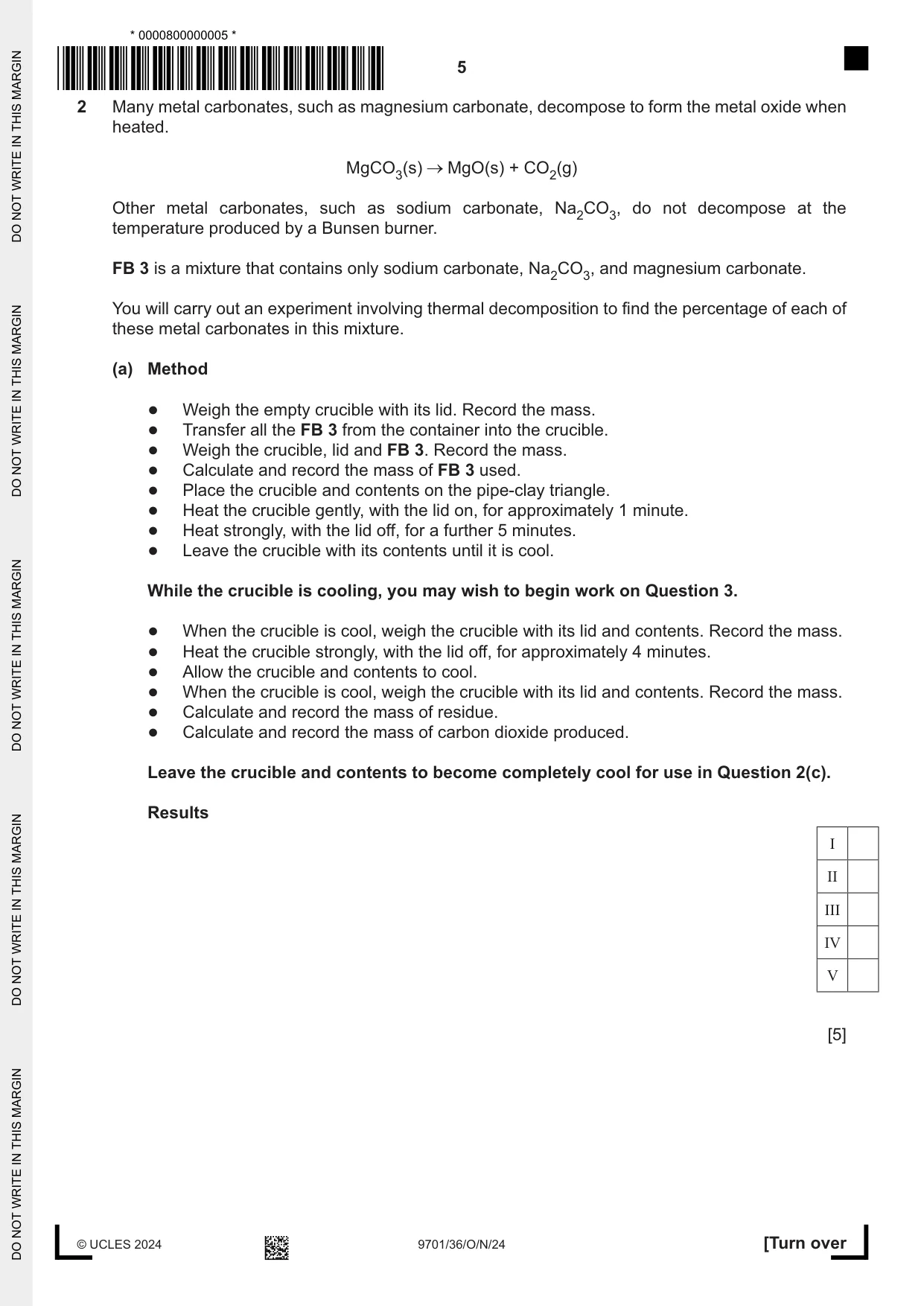 Cambridge A Level Chemistry 9701 2024 Oct/Nov Paper 3 · Variant 6 question paper, page 5 of 12