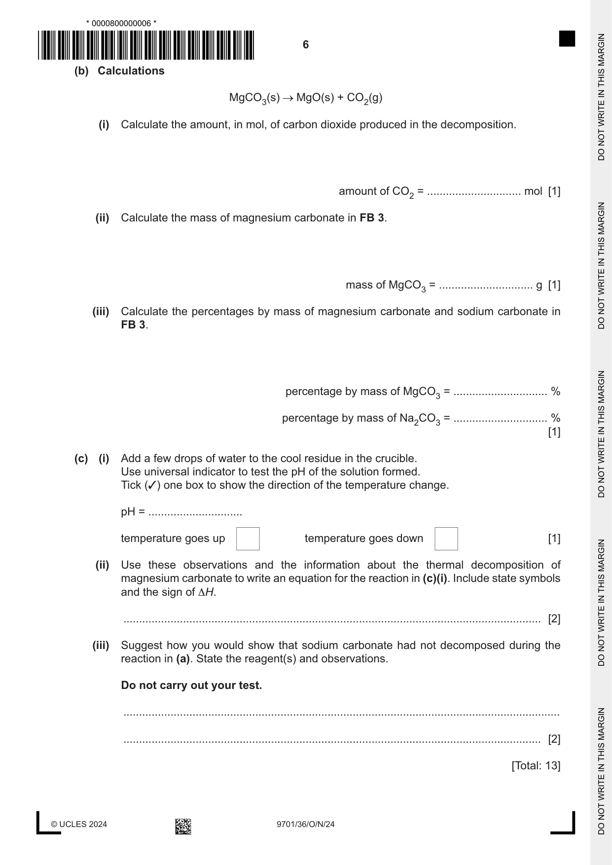 Cambridge A Level Chemistry 9701 2024 Oct/Nov Paper 3 · Variant 6 question paper, page 6 of 12
