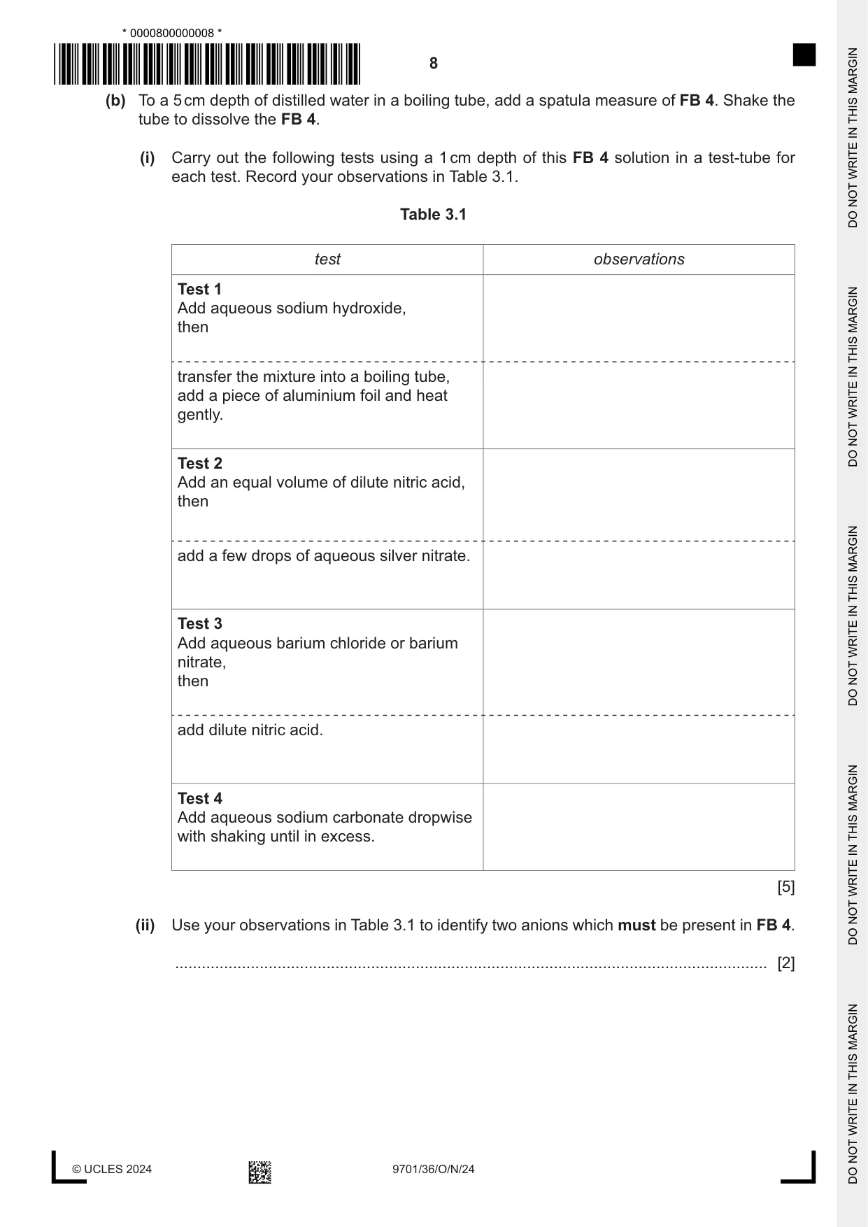 Cambridge A Level Chemistry 9701 2024 Oct/Nov Paper 3 · Variant 6 question paper, page 8 of 12