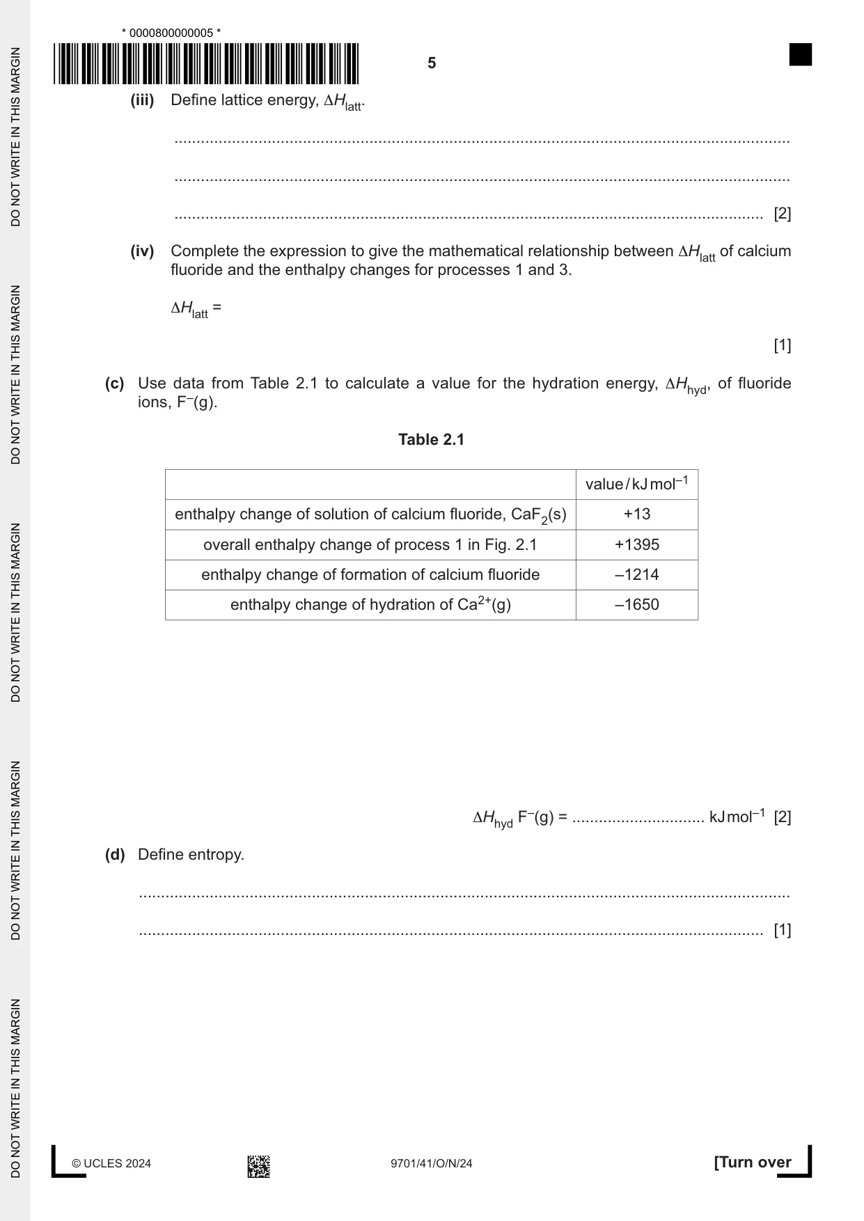 Cambridge A Level Chemistry 9701 2024 Oct/Nov Paper 4 · Variant 1 question paper, page 5 of 24