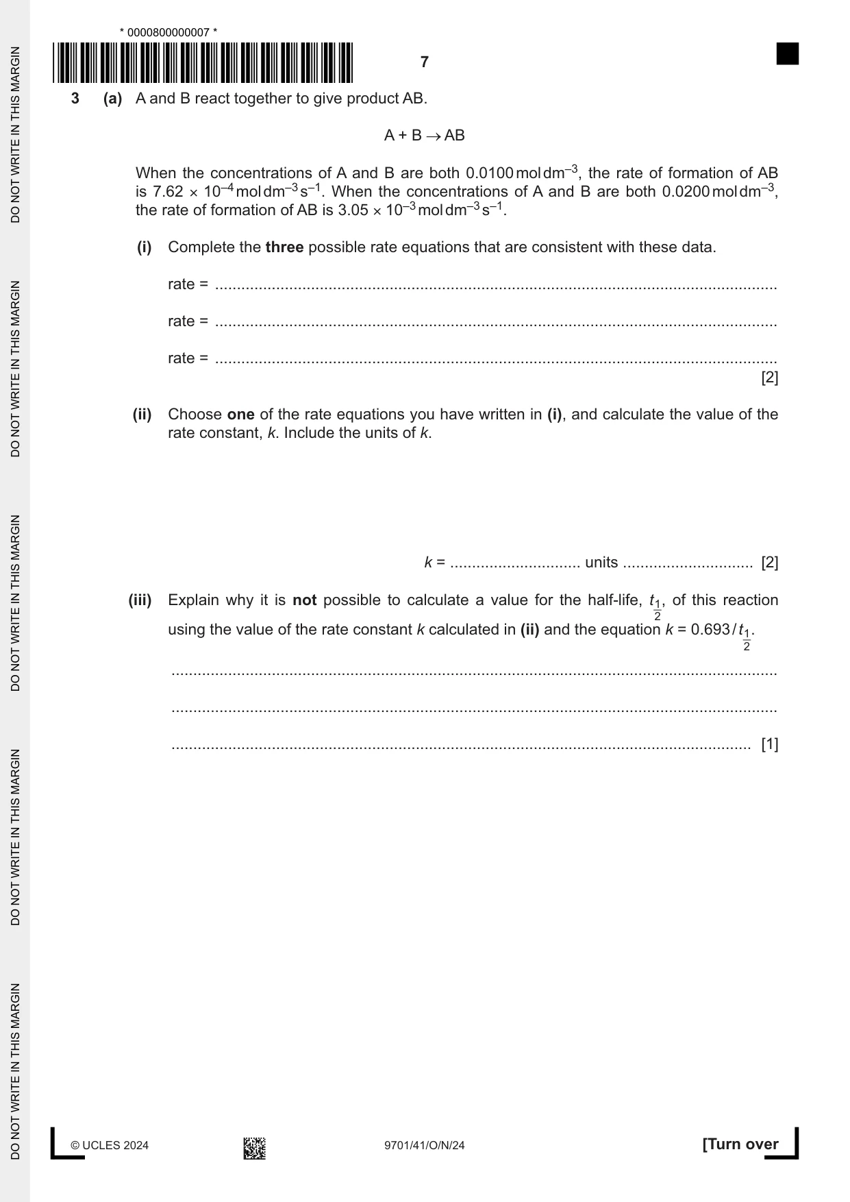 Cambridge A Level Chemistry 9701 2024 Oct/Nov Paper 4 · Variant 1 question paper, page 7 of 24