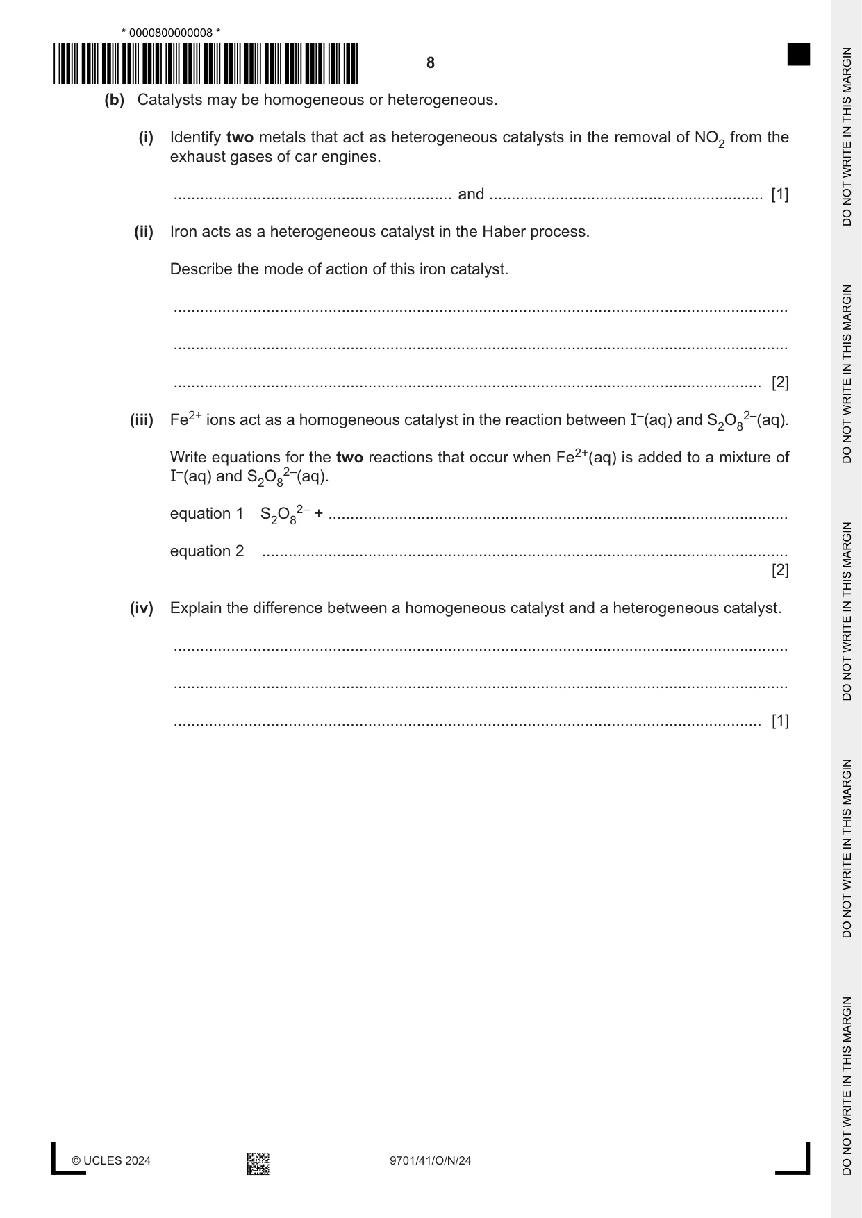 Cambridge A Level Chemistry 9701 2024 Oct/Nov Paper 4 · Variant 1 question paper, page 8 of 24