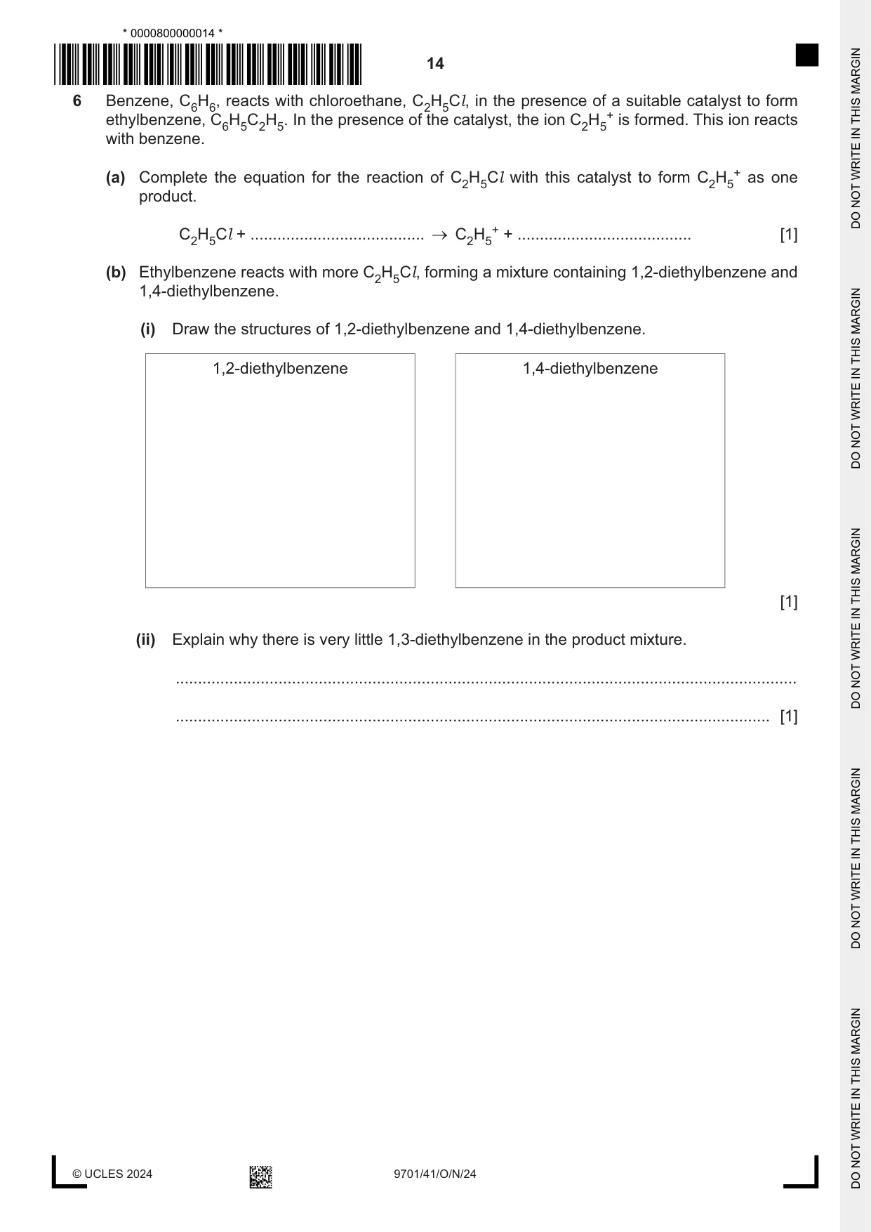 Cambridge A Level Chemistry 9701 2024 Oct/Nov Paper 4 · Variant 1 question paper, page 14 of 24