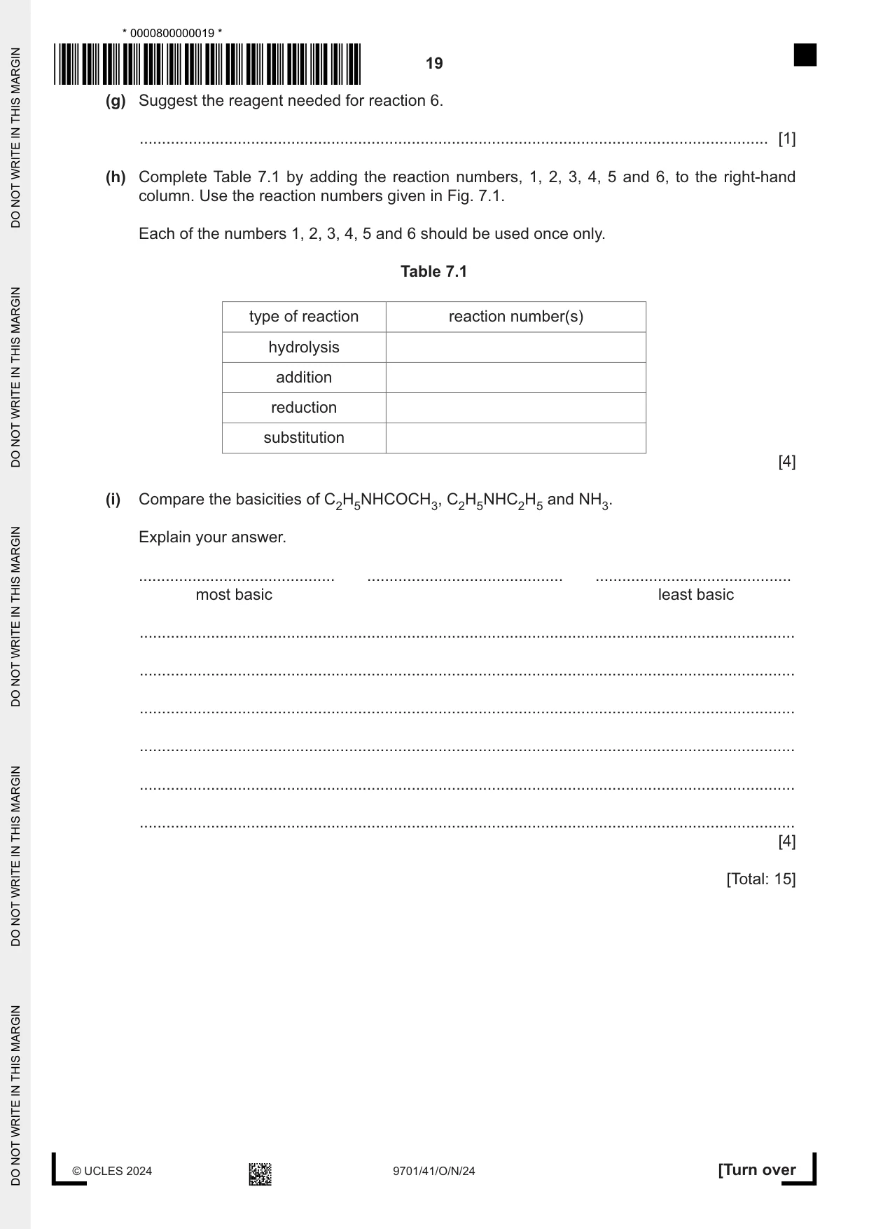 Cambridge A Level Chemistry 9701 2024 Oct/Nov Paper 4 · Variant 1 question paper, page 19 of 24