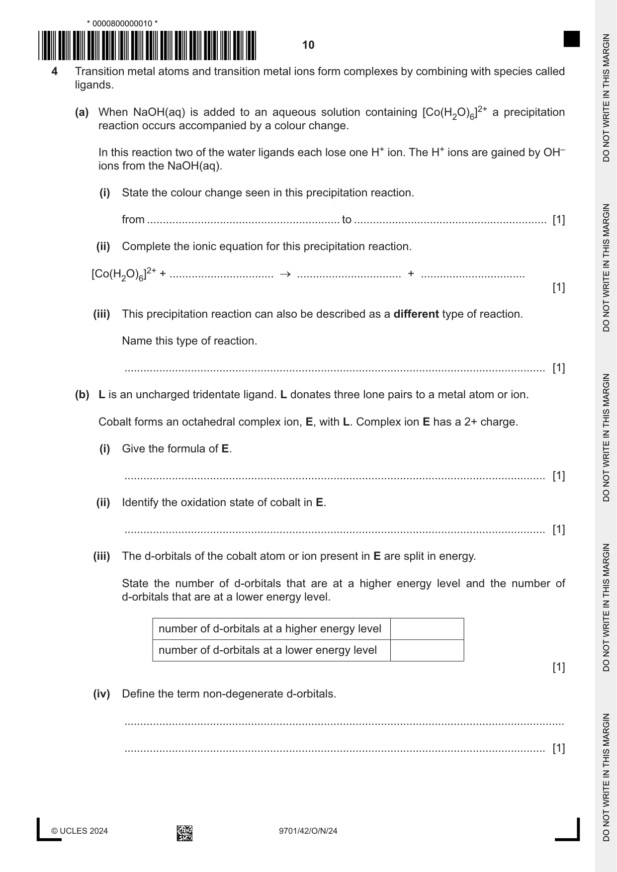 Cambridge A Level Chemistry 9701 2024 Oct/Nov Paper 4 · Variant 2 question paper, page 10 of 24