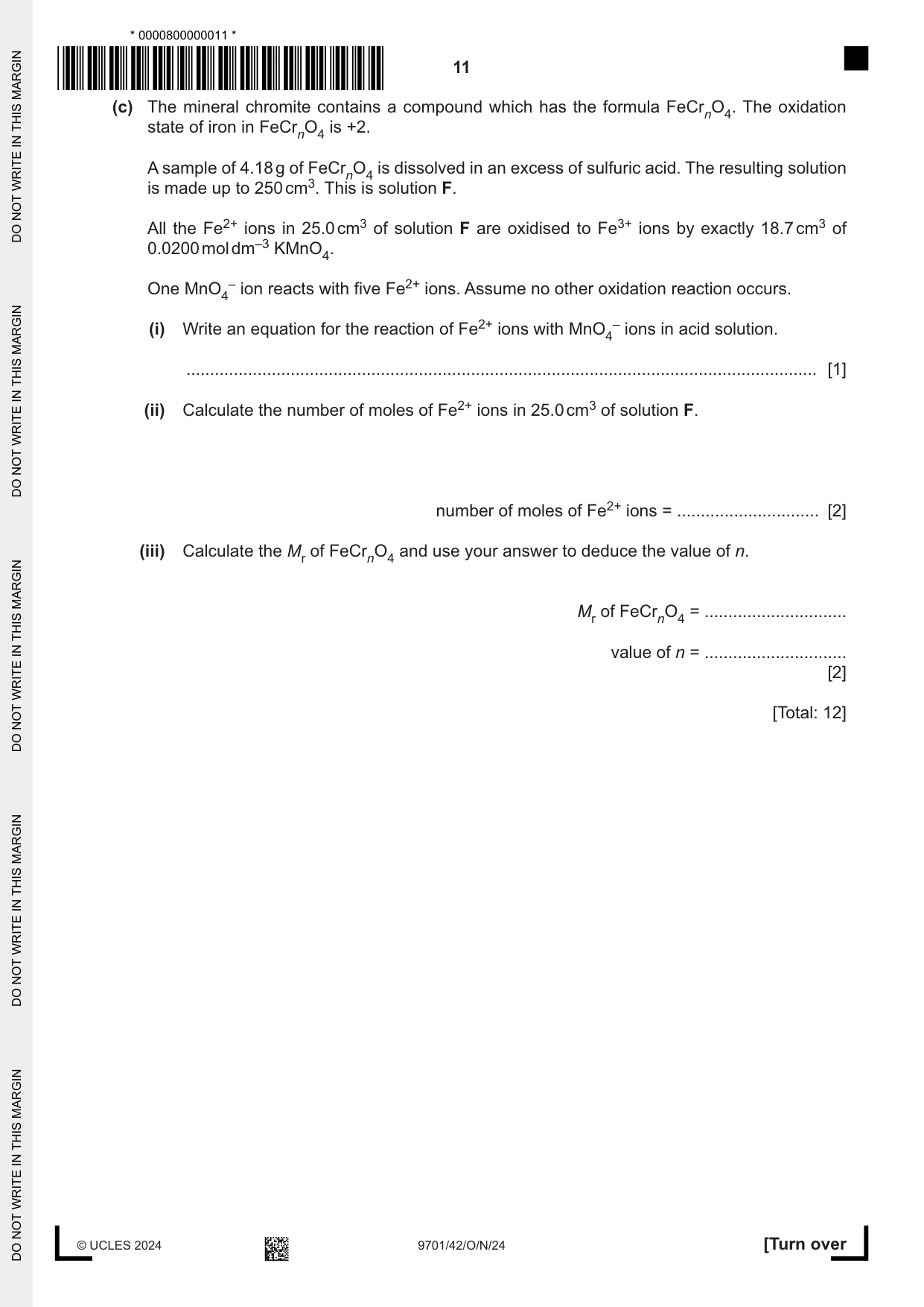 Cambridge A Level Chemistry 9701 2024 Oct/Nov Paper 4 · Variant 2 question paper, page 11 of 24