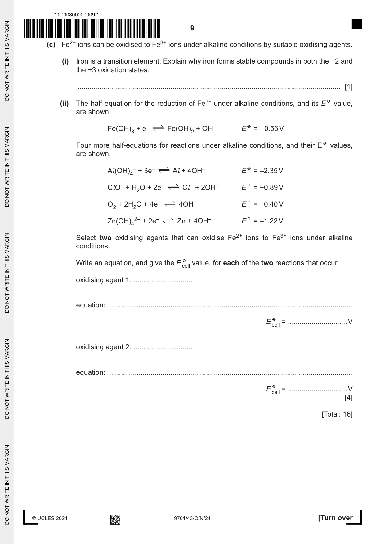 Cambridge A Level Chemistry 9701 2024 Oct/Nov Paper 4 · Variant 3 question paper, page 9 of 24