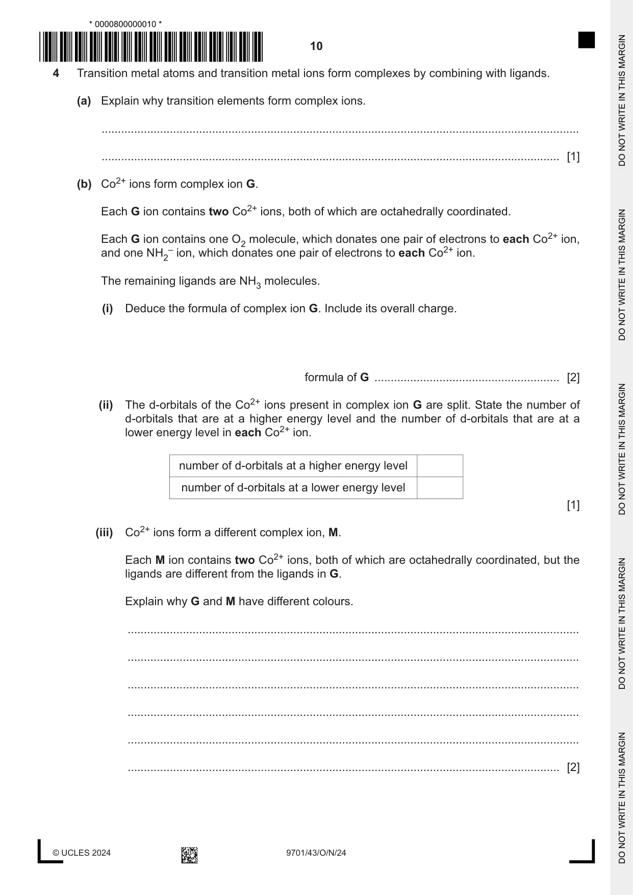 Cambridge A Level Chemistry 9701 2024 Oct/Nov Paper 4 · Variant 3 question paper, page 10 of 24