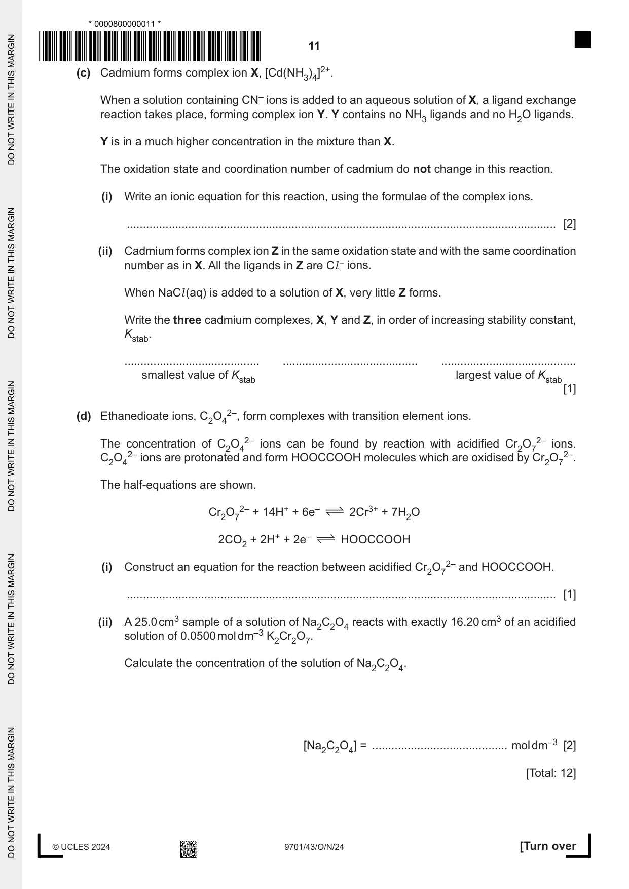 Cambridge A Level Chemistry 9701 2024 Oct/Nov Paper 4 · Variant 3 question paper, page 11 of 24