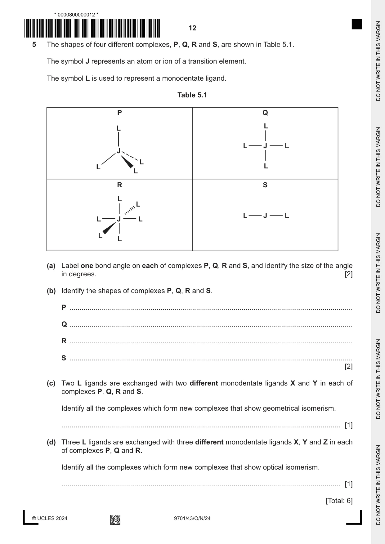 Cambridge A Level Chemistry 9701 2024 Oct/Nov Paper 4 · Variant 3 question paper, page 12 of 24