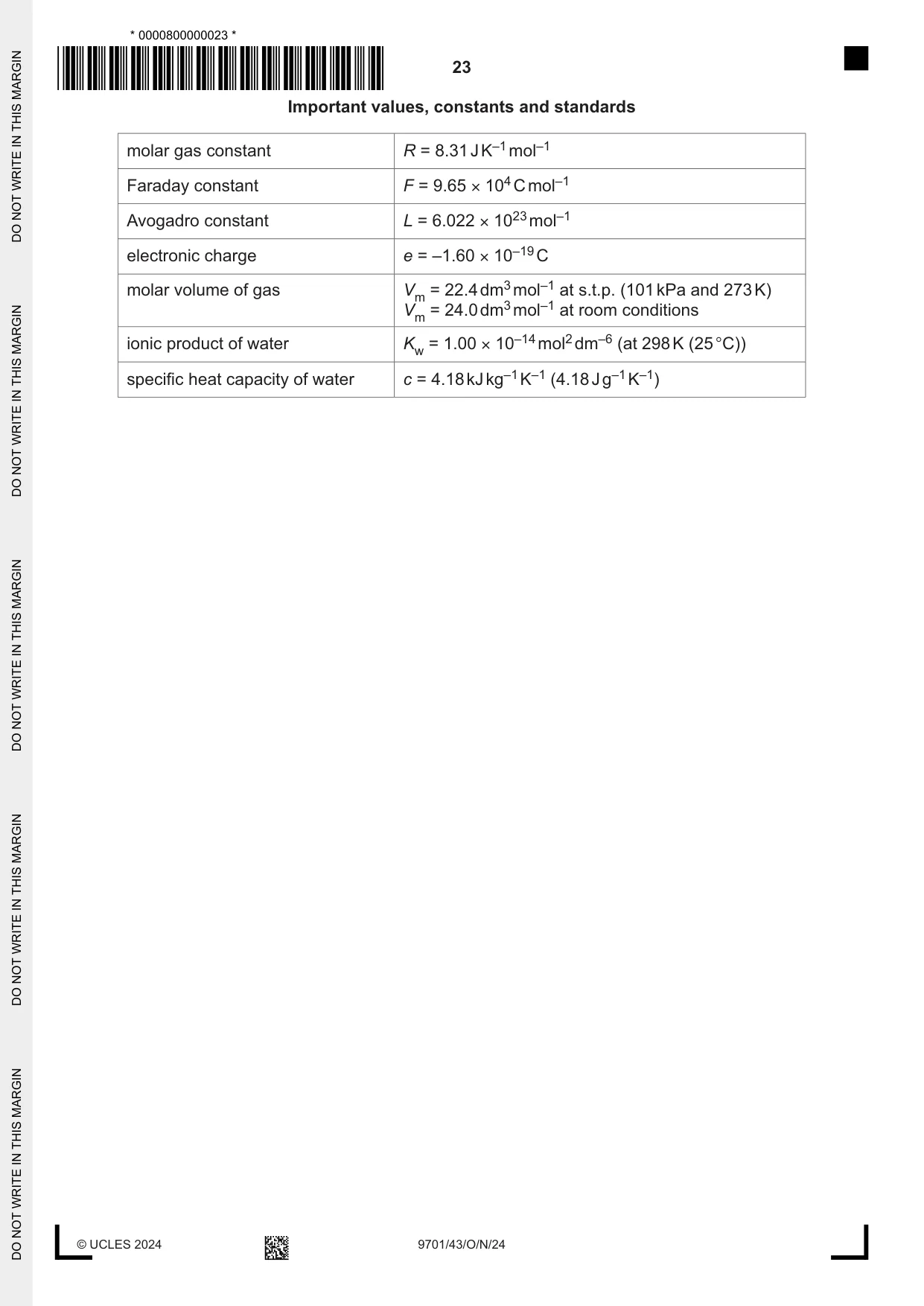 Cambridge A Level Chemistry 9701 2024 Oct/Nov Paper 4 · Variant 3 question paper, page 23 of 24