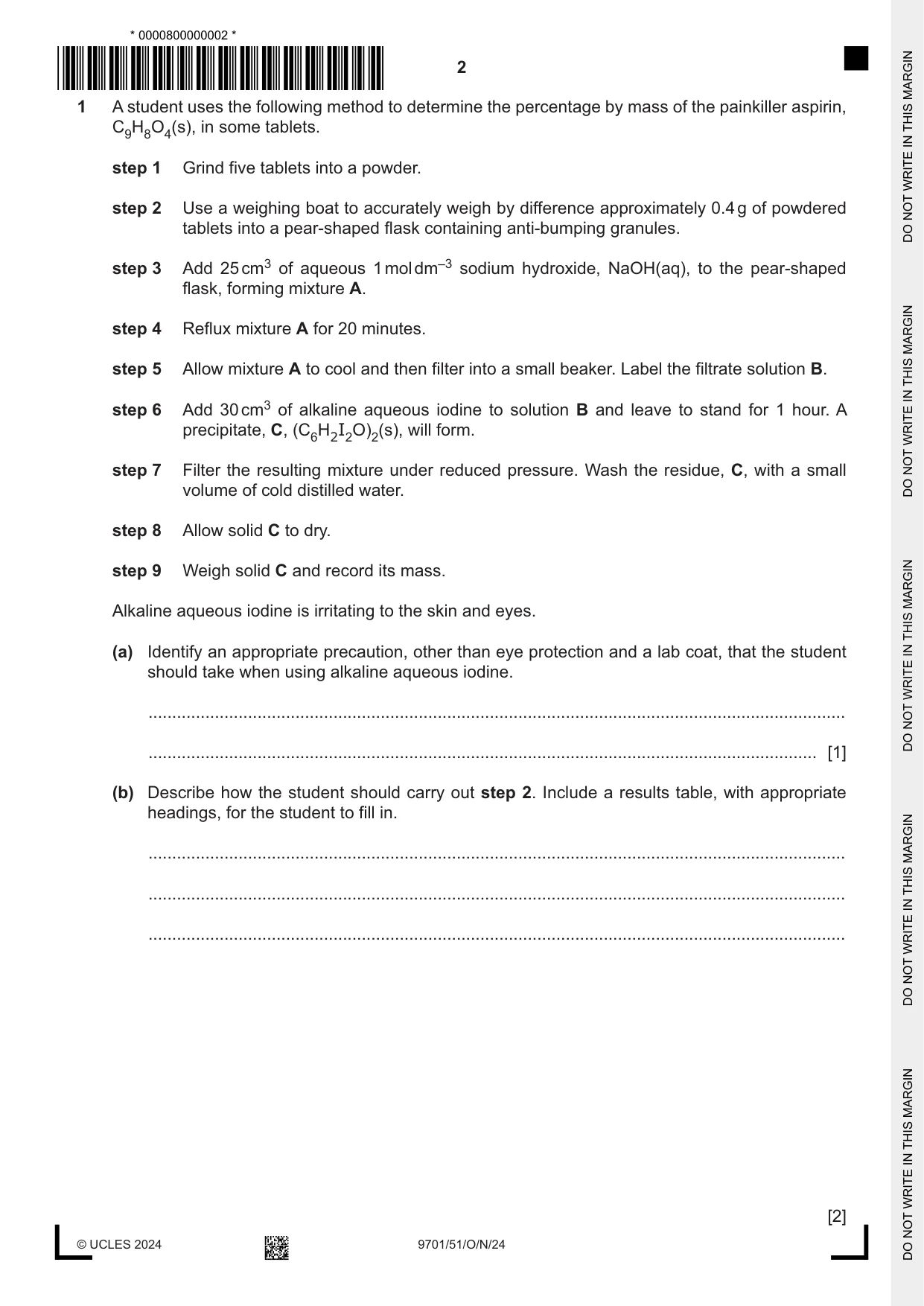 Cambridge A Level Chemistry 9701 2024 Oct/Nov Paper 5 · Variant 1 question paper, page 2 of 16