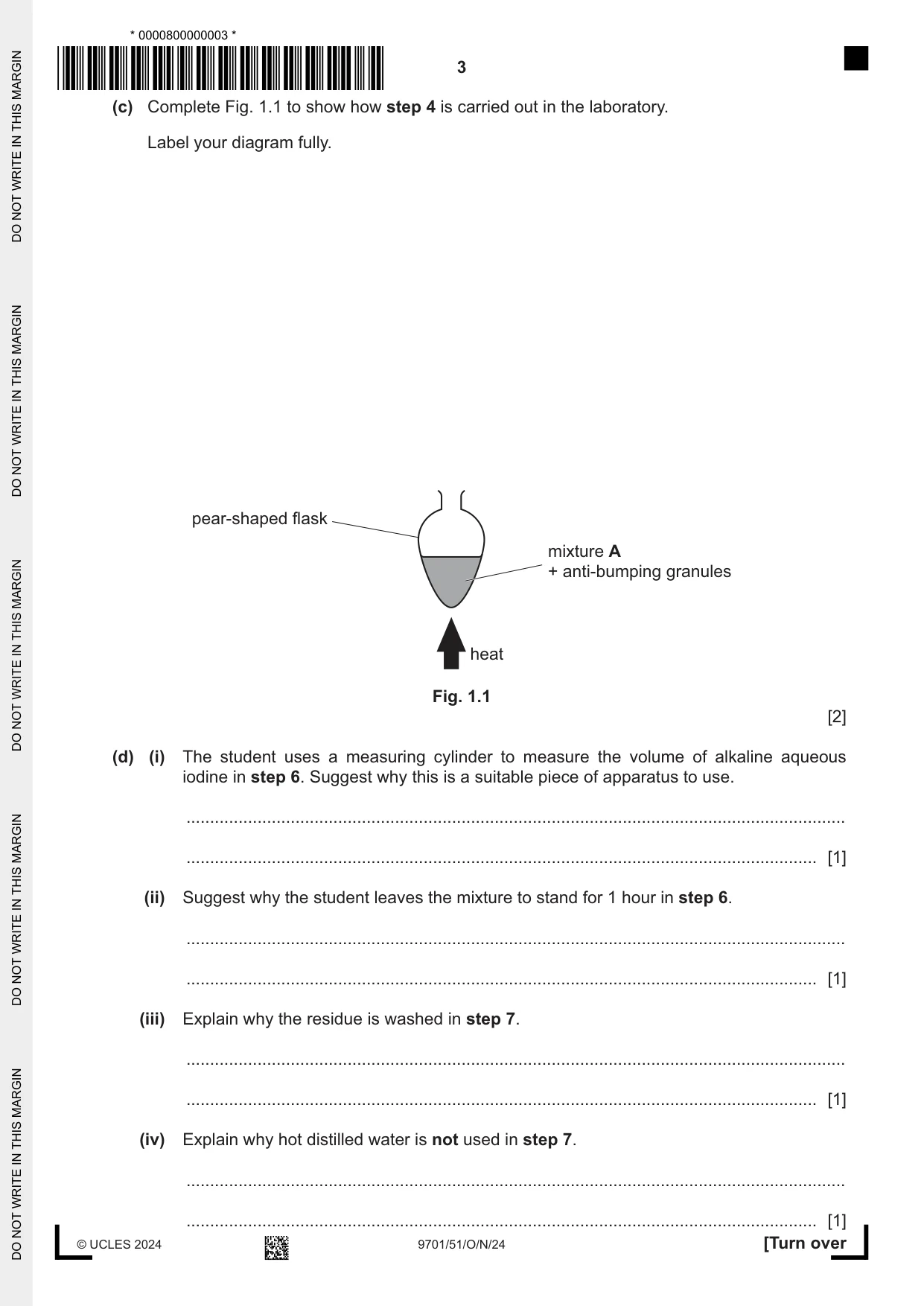 Cambridge A Level Chemistry 9701 2024 Oct/Nov Paper 5 · Variant 1 question paper, page 3 of 16