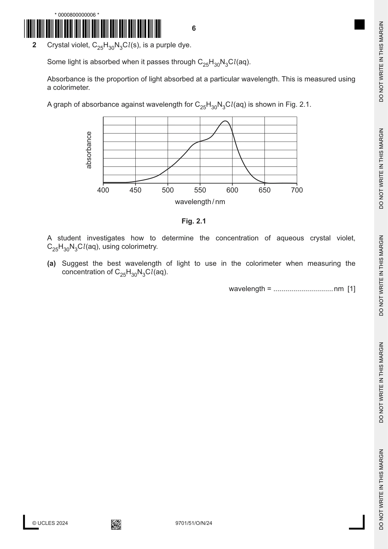 Cambridge A Level Chemistry 9701 2024 Oct/Nov Paper 5 · Variant 1 question paper, page 6 of 16