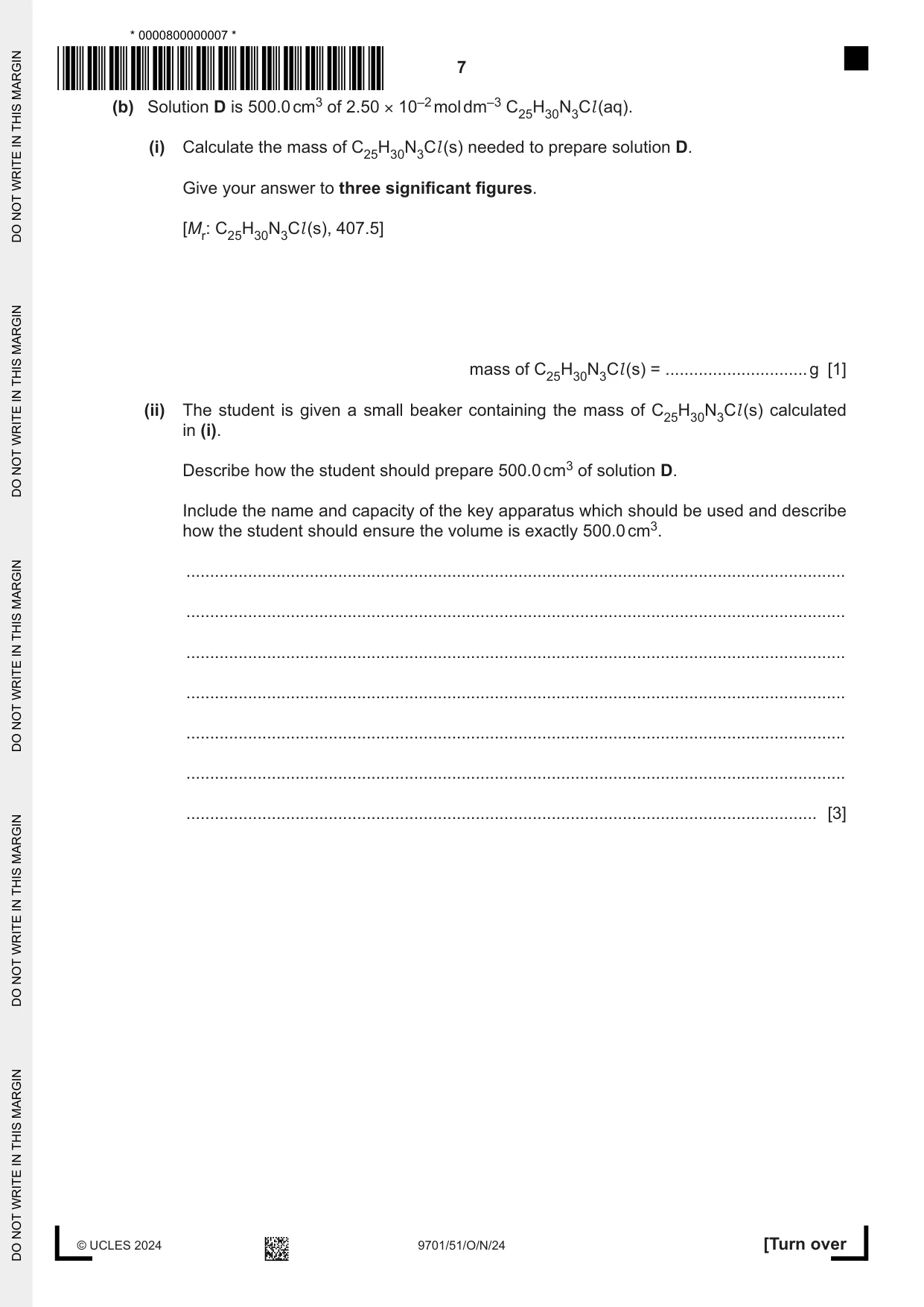 Cambridge A Level Chemistry 9701 2024 Oct/Nov Paper 5 · Variant 1 question paper, page 7 of 16