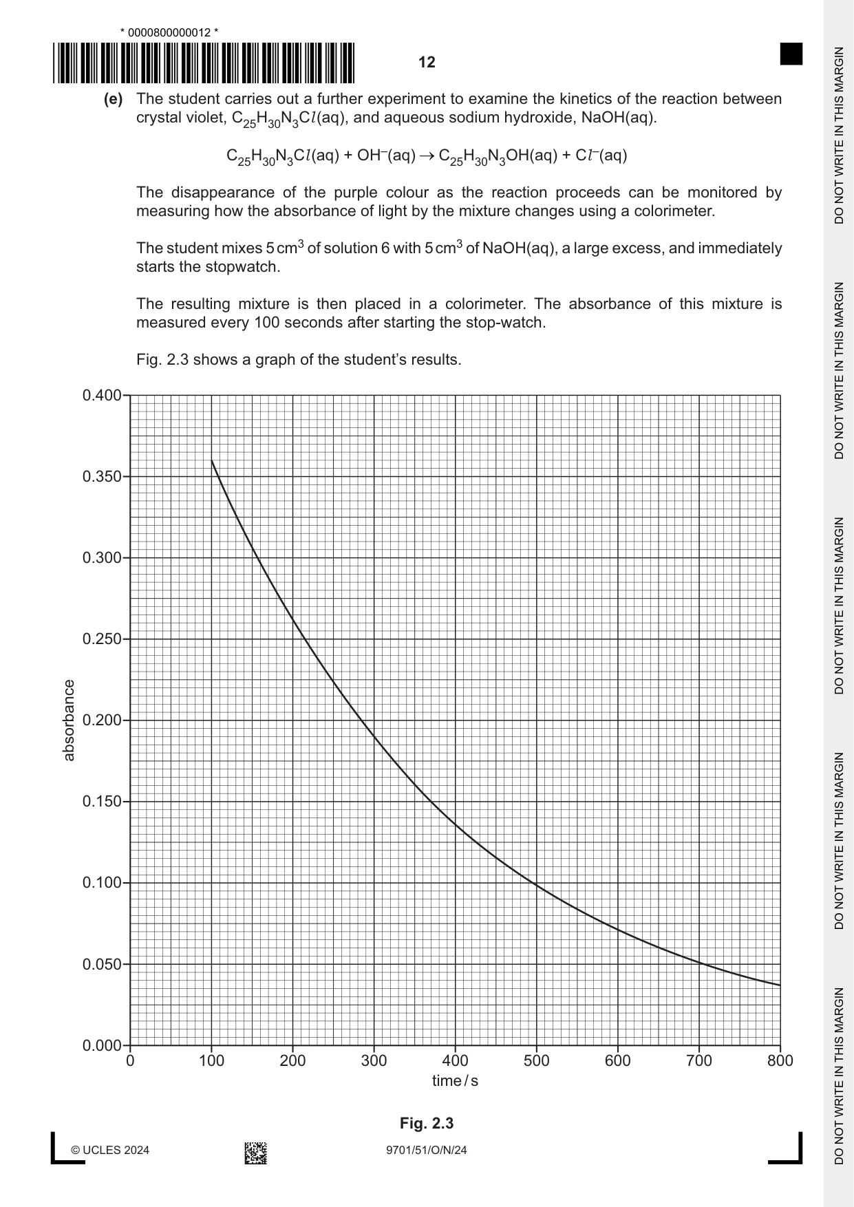Cambridge A Level Chemistry 9701 2024 Oct/Nov Paper 5 · Variant 1 question paper, page 12 of 16