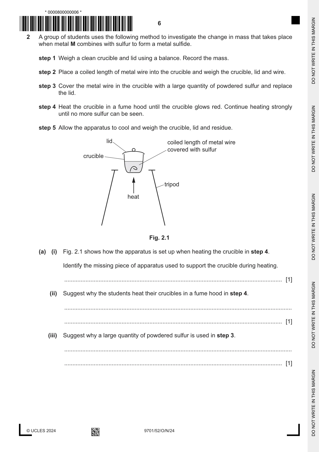 Cambridge A Level Chemistry 9701 2024 Oct/Nov Paper 5 · Variant 2 question paper, page 6 of 12