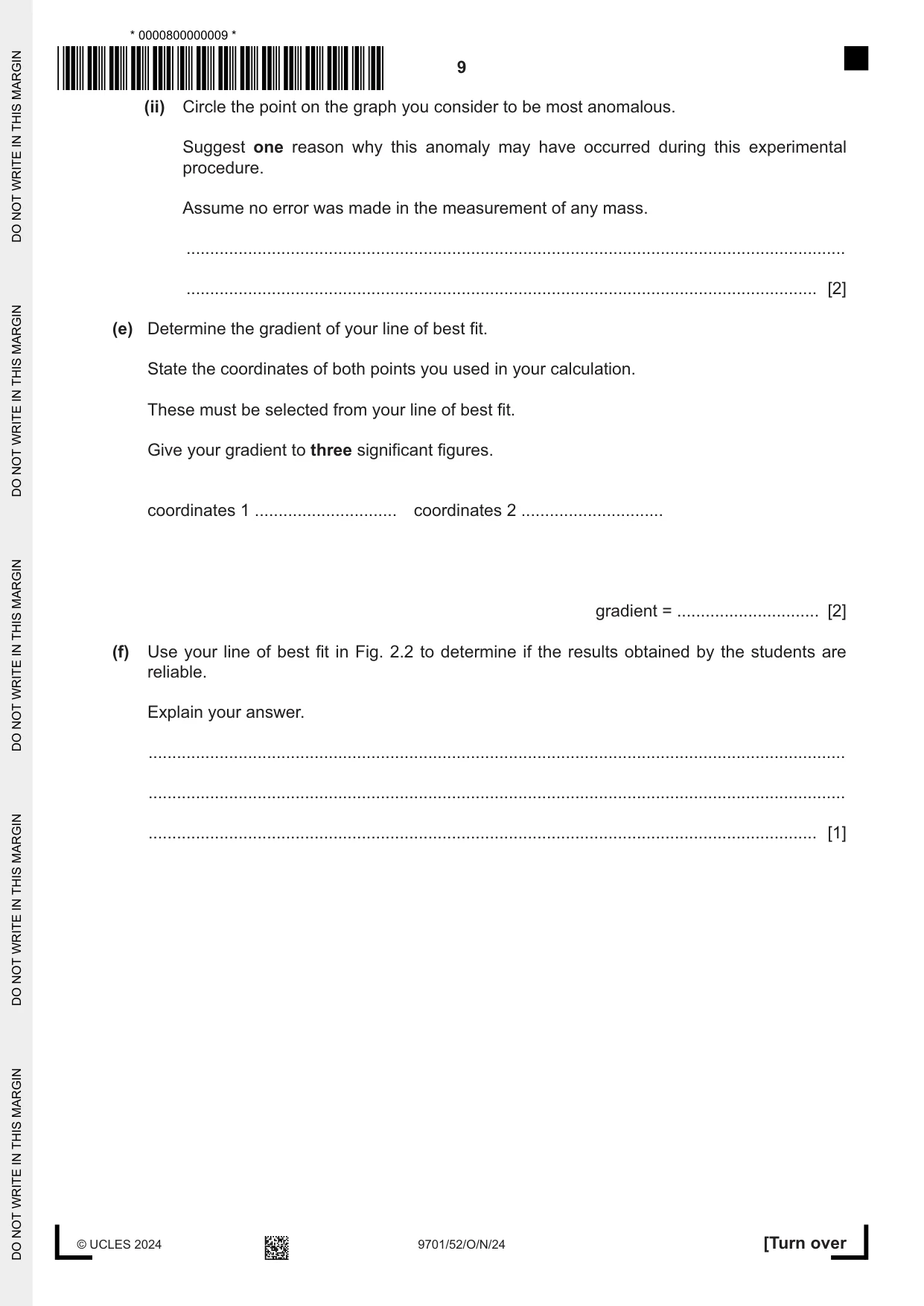 Cambridge A Level Chemistry 9701 2024 Oct/Nov Paper 5 · Variant 2 question paper, page 9 of 12