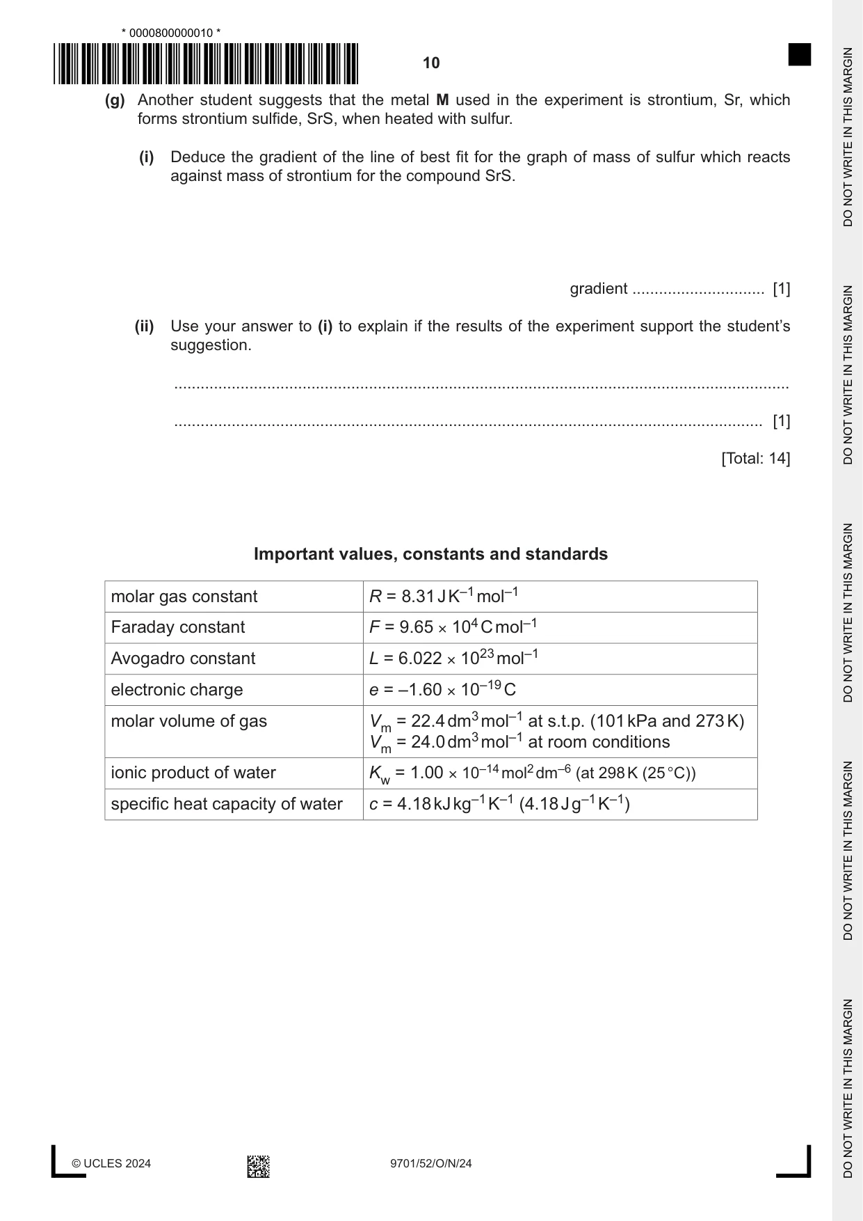 Cambridge A Level Chemistry 9701 2024 Oct/Nov Paper 5 · Variant 2 question paper, page 10 of 12