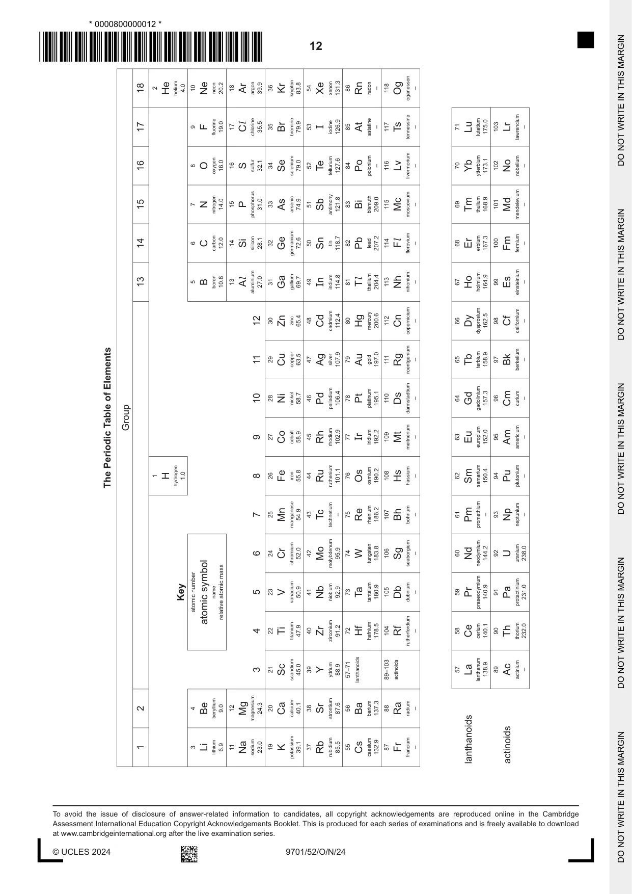 Cambridge A Level Chemistry 9701 2024 Oct/Nov Paper 5 · Variant 2 question paper, page 12 of 12