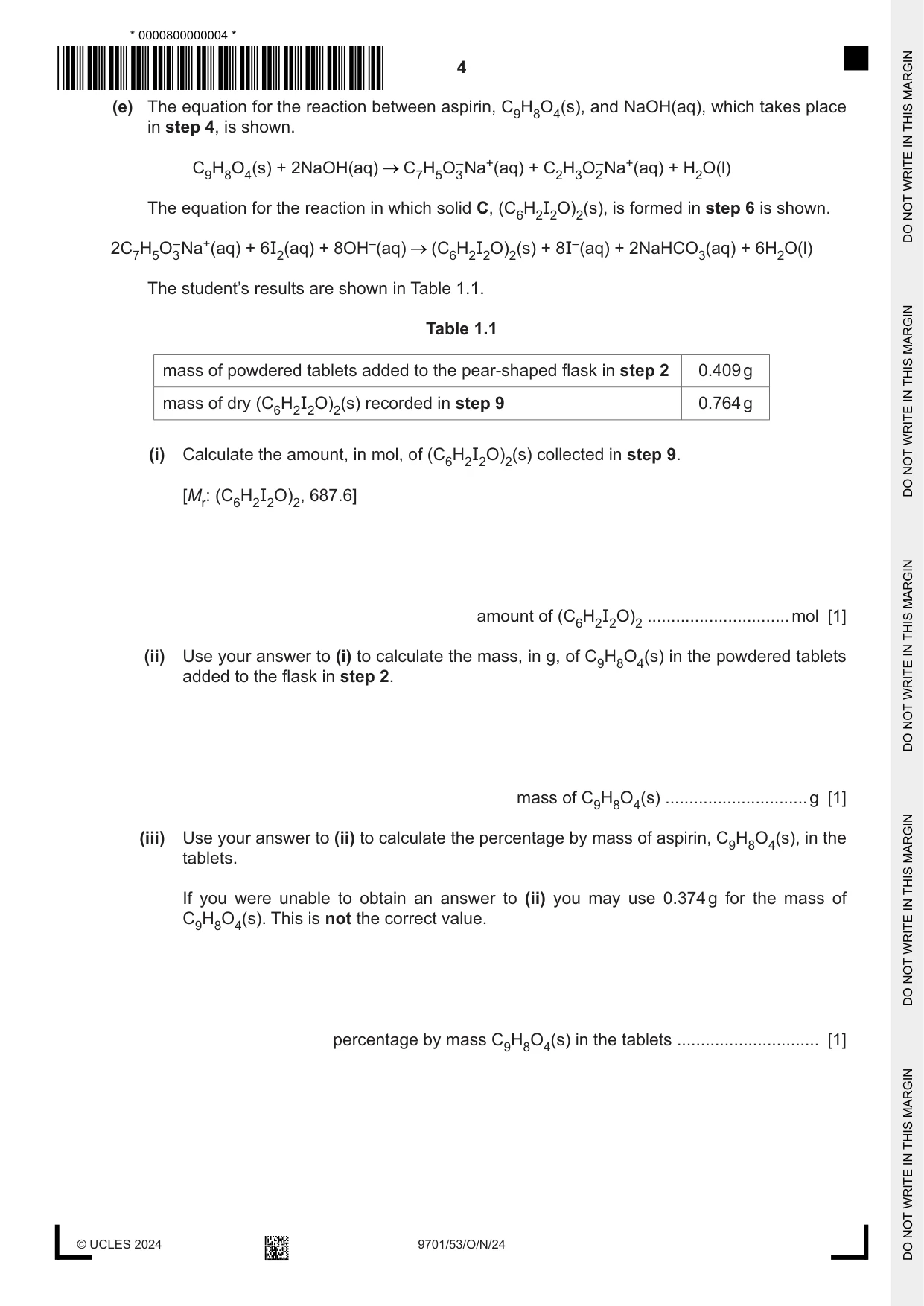 Cambridge A Level Chemistry 9701 2024 Oct/Nov Paper 5 · Variant 3 question paper, page 4 of 16