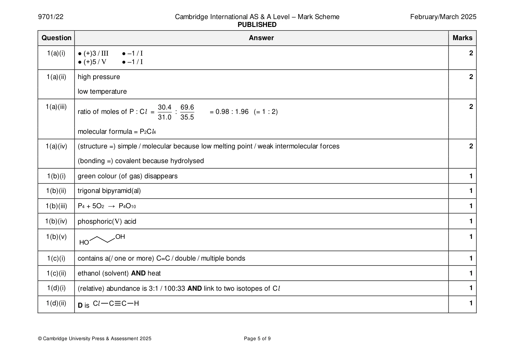 Mark scheme, page 5 of 9