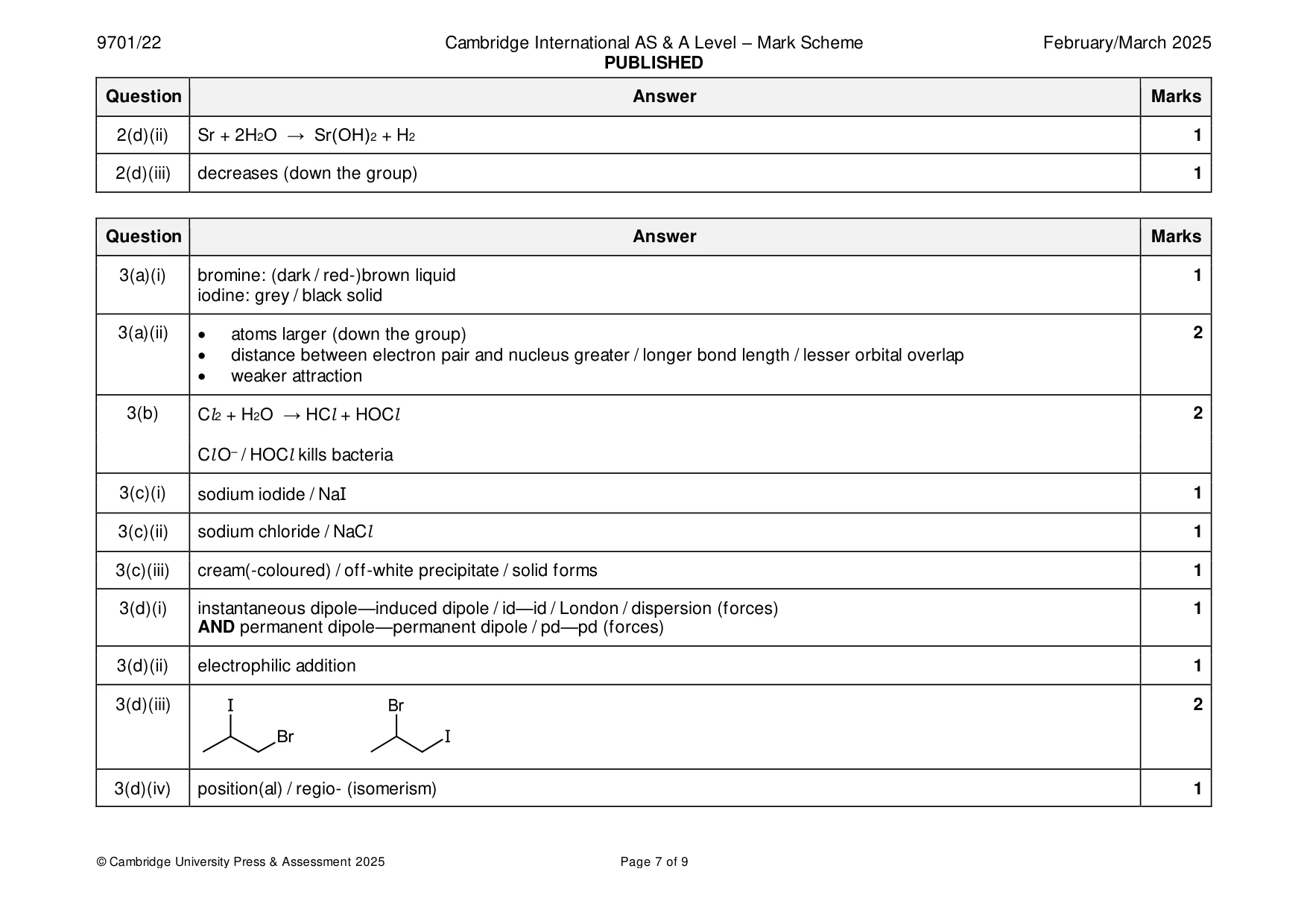 Mark scheme, page 7 of 9