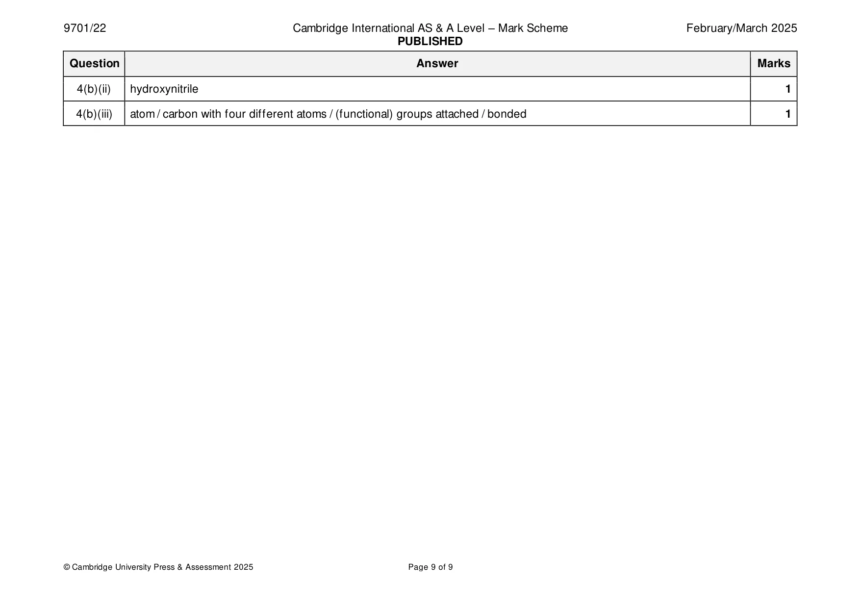 Mark scheme, page 9 of 9