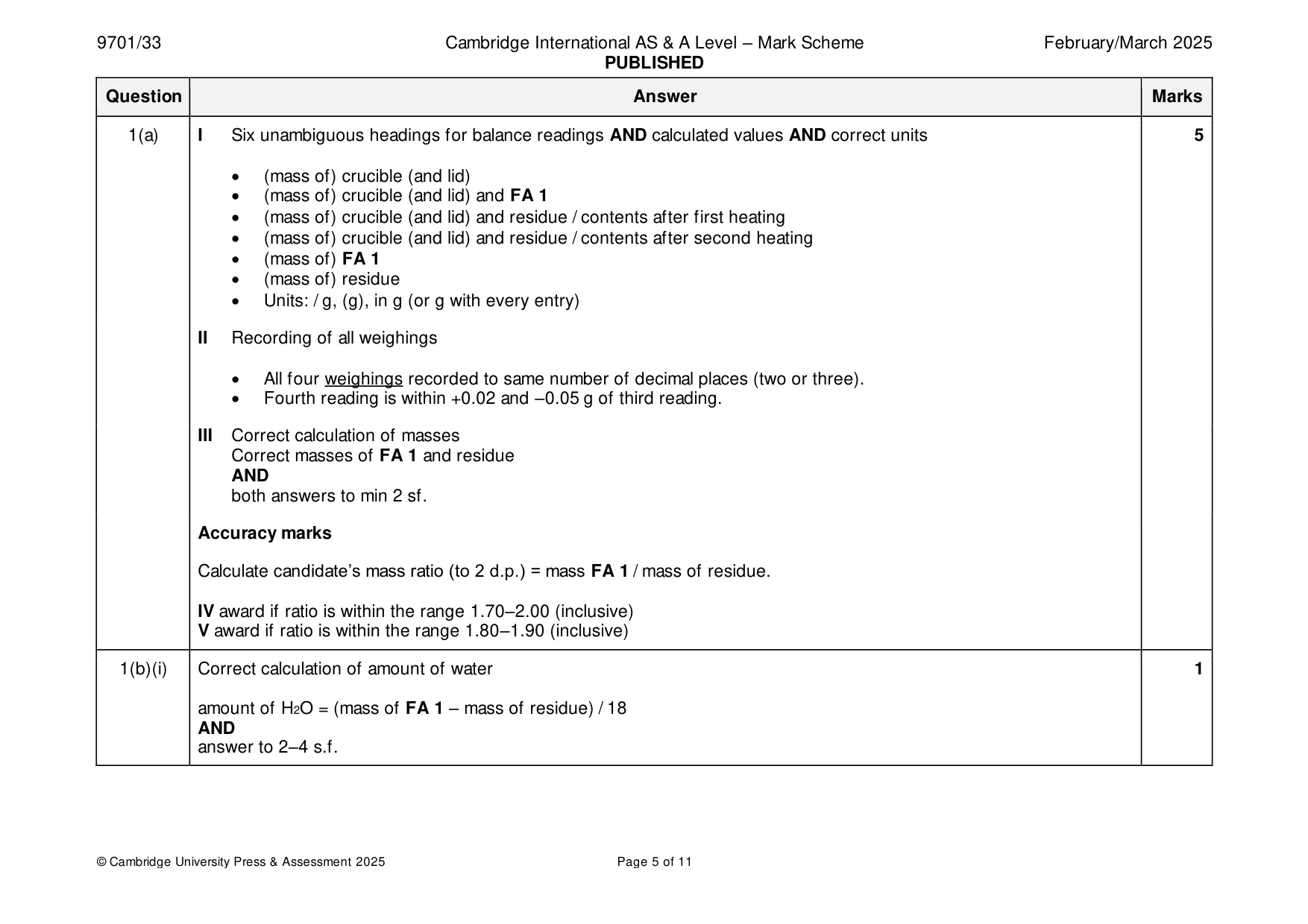 Mark scheme, page 5 of 11