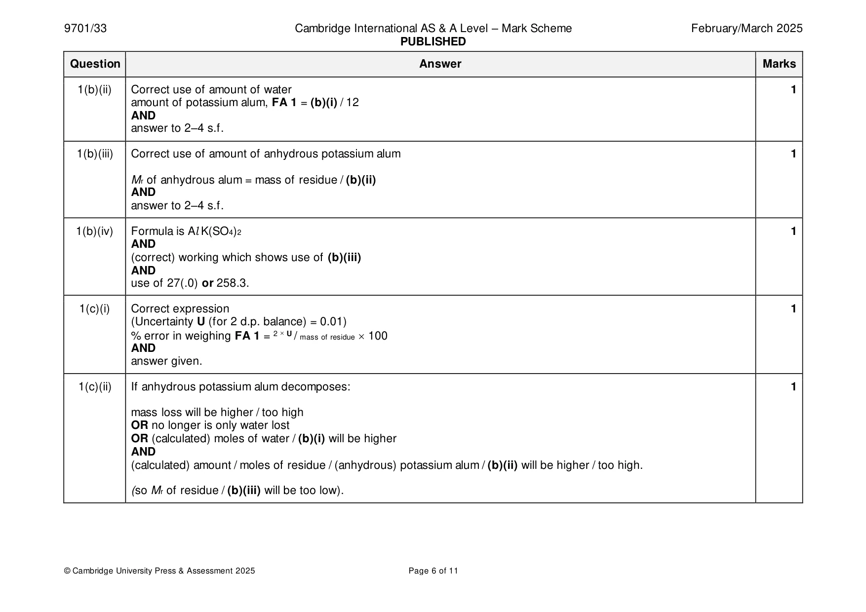 Mark scheme, page 6 of 11