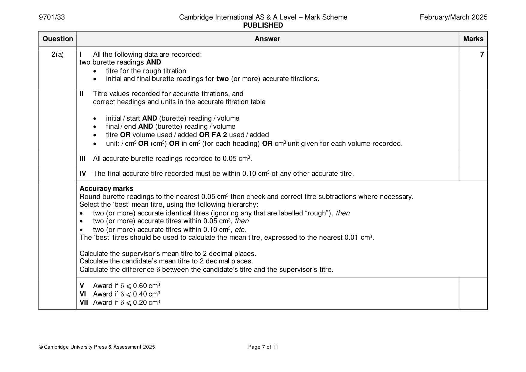 Mark scheme, page 7 of 11