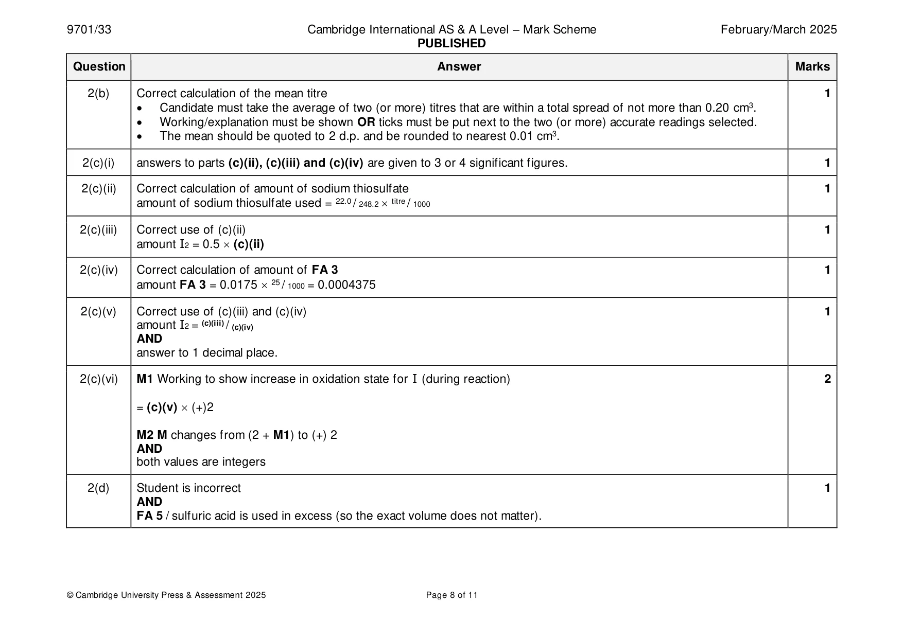 Mark scheme, page 8 of 11