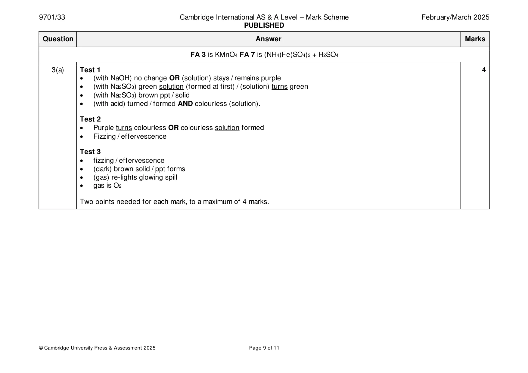 Mark scheme, page 9 of 11