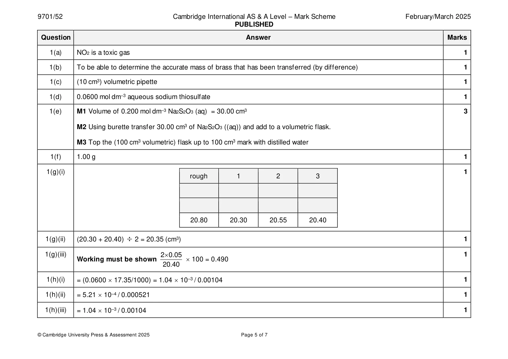Mark scheme, page 5 of 7